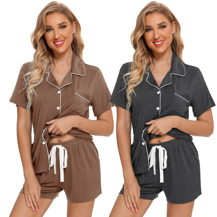 Leikar 2 Pack Button Up Pajama Set For Women Sleepwear Soft Pjs Bride Pajamas