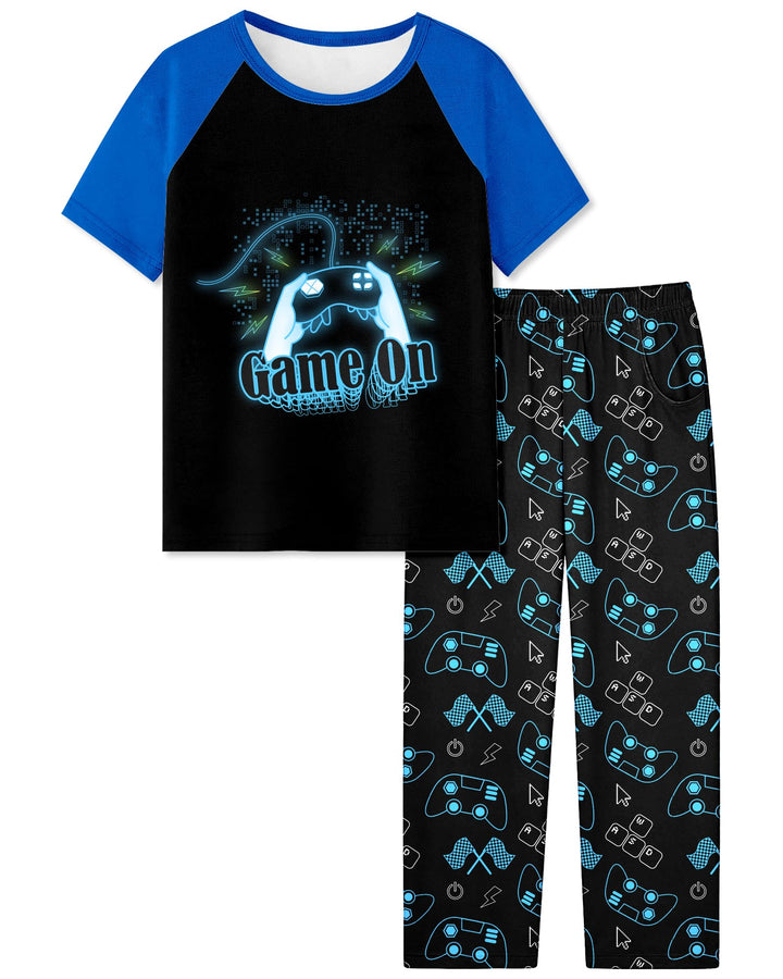 Fiodrimy Boys Pajamas Little Big Boys Short Sleeves and Pants Pajamas 2-Piece Pjs Set Kids Sleepwear Size 8-14