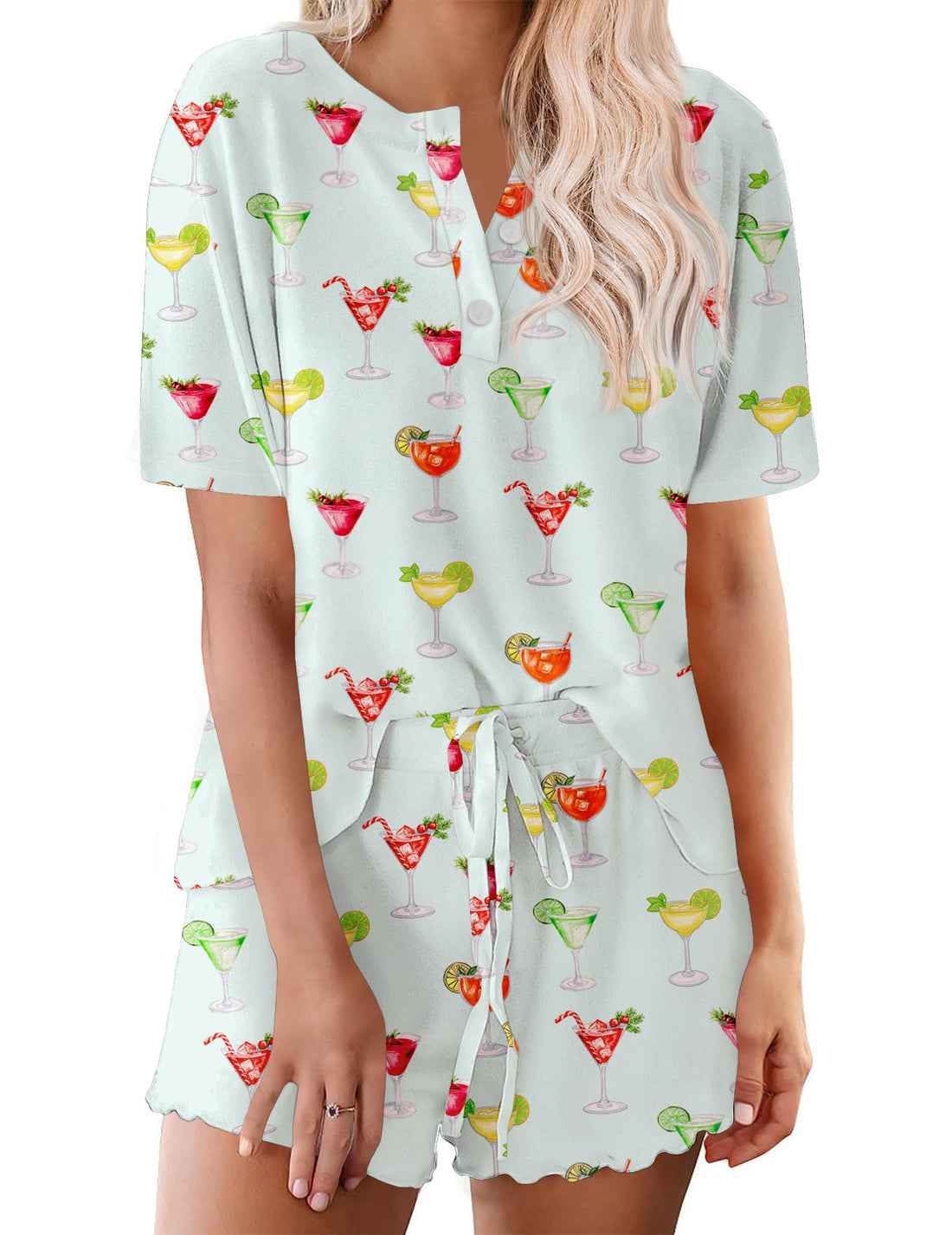 Ekouaer Pajamas Set for Women Short Sleeve Lounge Set 2 Piece Loungewear PJs Soft Cute Lightweight Sleepwear WEBE CLOTHING