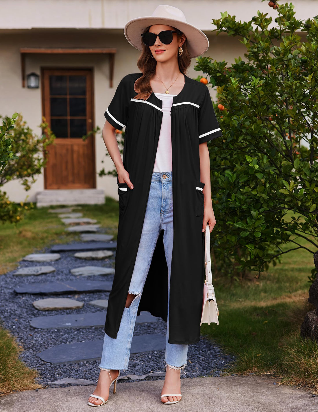 Ekouaer Zipper Robes for Women Short Sleeve Bathrobe Soft Lightweight Housecoat Full Length Nightgown with Pockets S-3XL WEBE CLOTHING