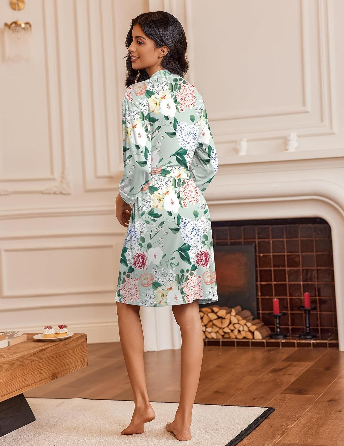Ekouaer Robes for Women 3/4 Sleeve Knee Length Bathrobe with Pockets | Lightweight, Kimono,Sleepwear,Soft,Comfy,Floral Print,House Coat WEBE CLOTHING