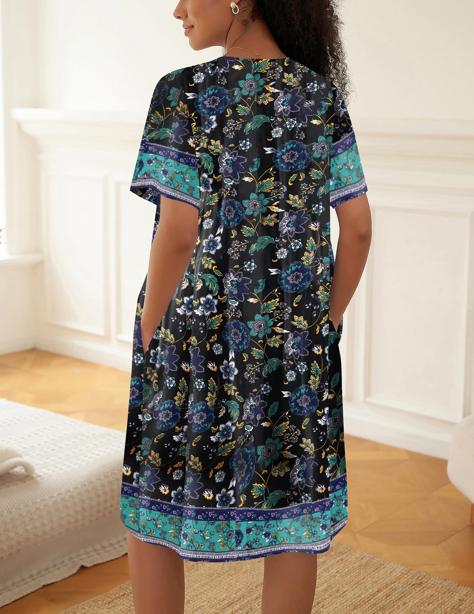 Ekouaer House Dress for Women Button Down Nightgown Short Sleeve Housecoat with pockets S-4XL WEBE CLOTHING