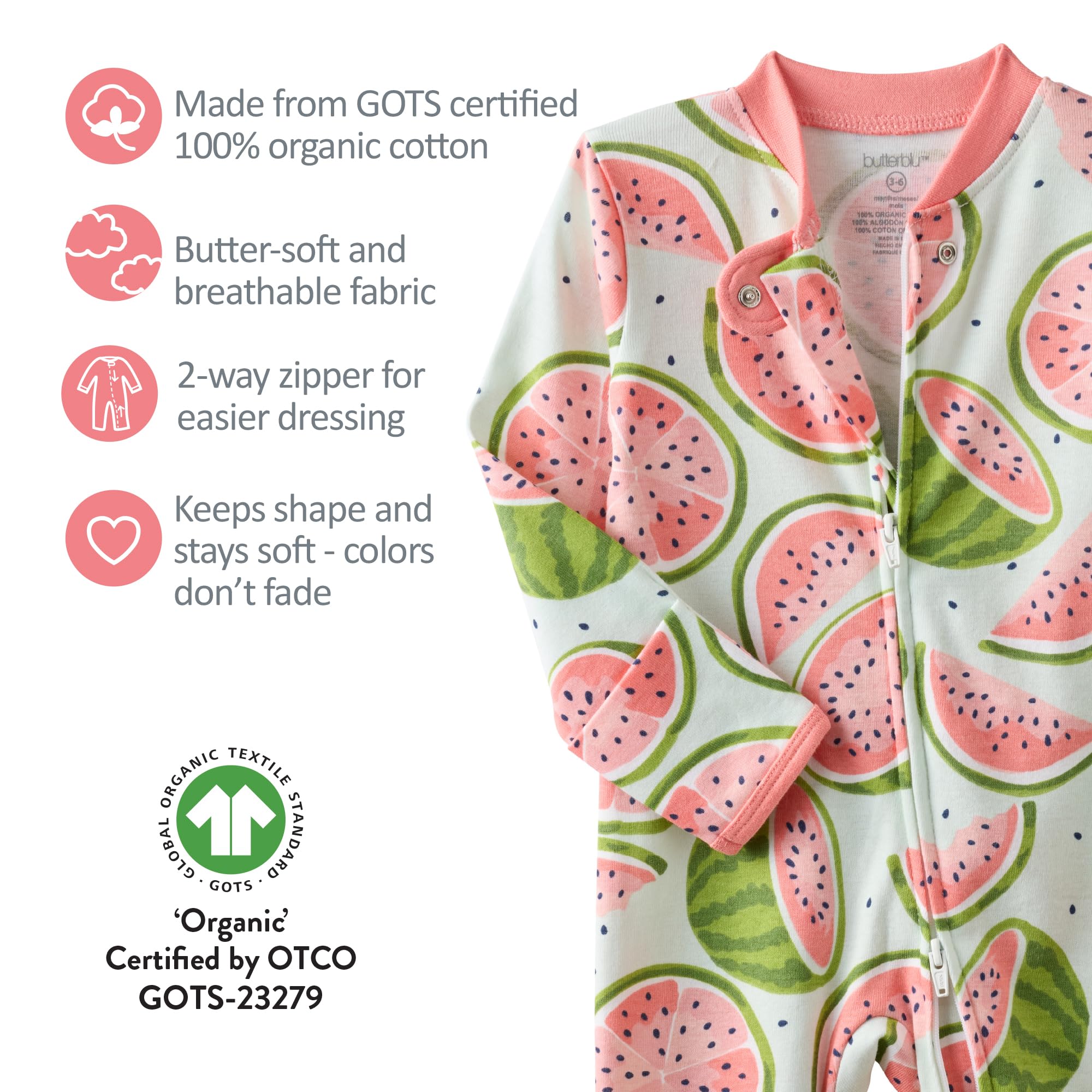 Butterblu Shadow Sleep & Play Baby Pajamas 100% Organic Cotton Two Way Zipper Sleeper Pajamas for Baby Boys & Girls