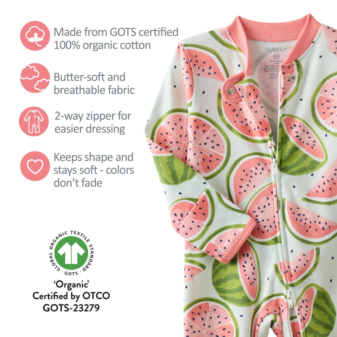 Butterblu Shadow Sleep & Play Baby Pajamas 100% Organic Cotton Two Way Zipper Sleeper Pajamas for Baby Boys & Girls