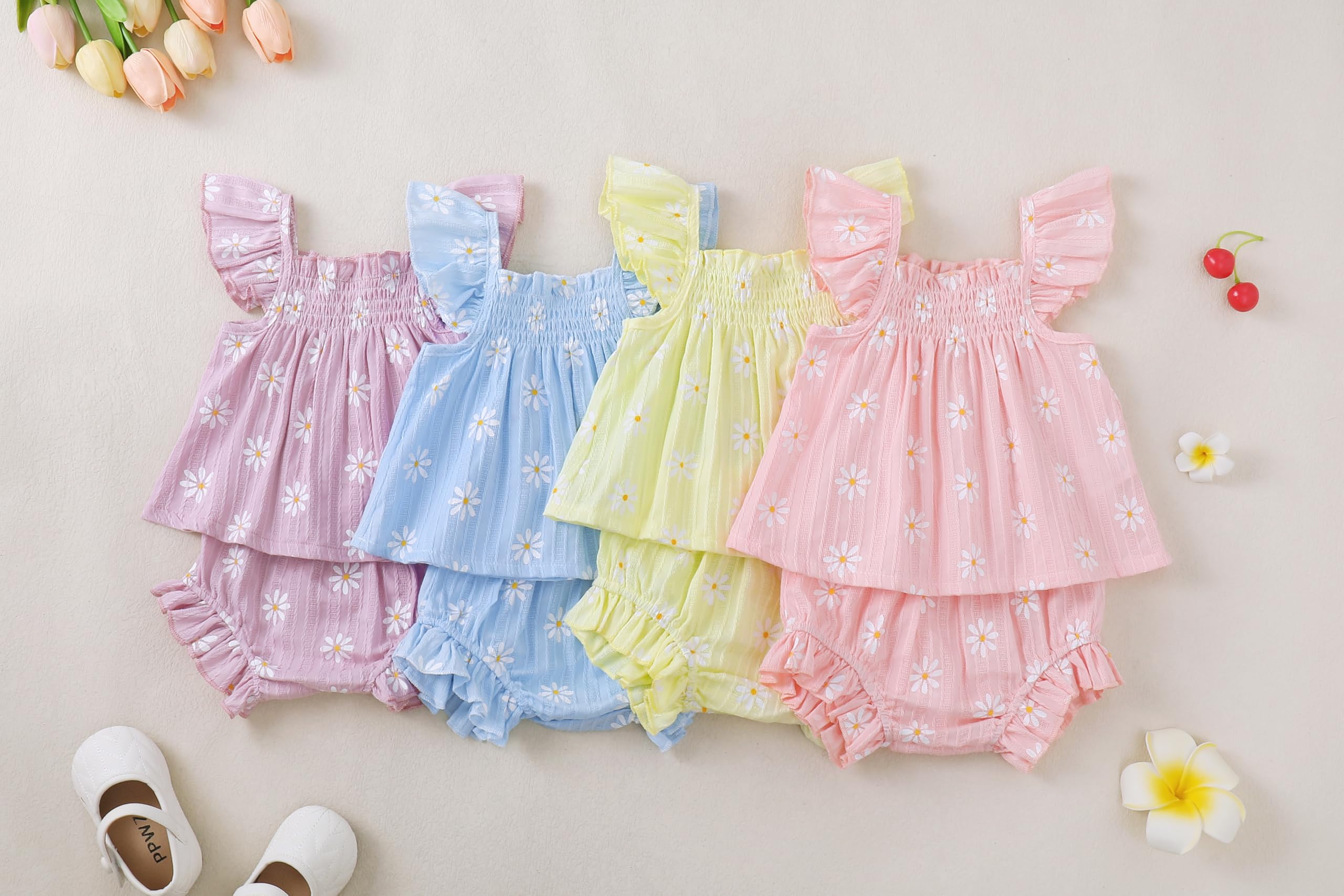 Jecson Newborn Baby Girl Summer Clothes Infant Girl Outfits Sleeveless Ruffle Top and Bloomers Shorts Set 0 3 6 12 Month WEBE CLOTHING