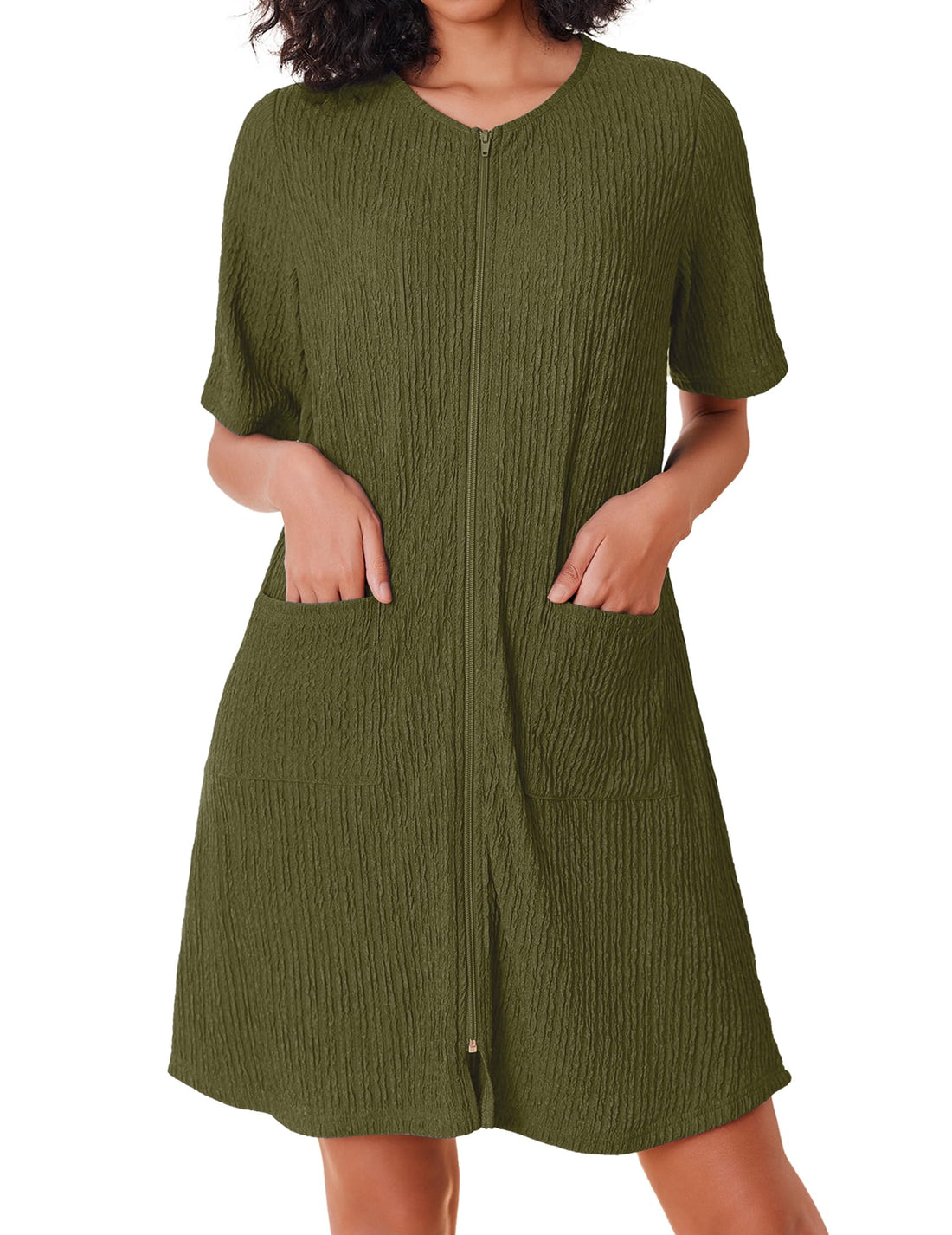 Ekouaer Women Zipper Robes Knit Short Bathrobe Lightweight House Coat with Pockets Soft Nightgown S-XXL WEBE CLOTHING