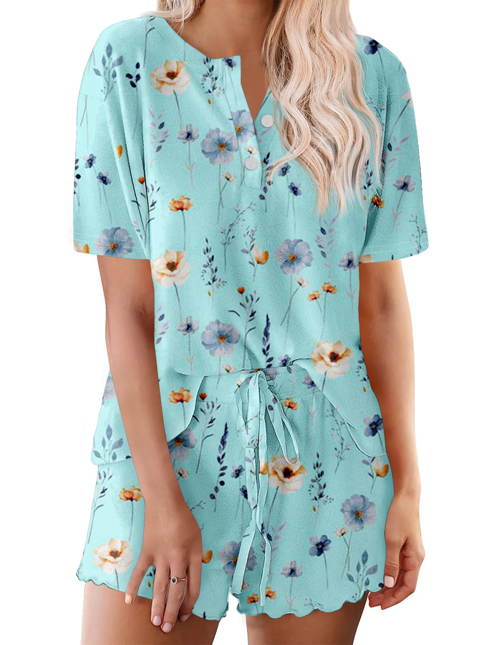 Ekouaer Pajamas Set for Women Short Sleeve Lounge Set 2 Piece Loungewear PJs Soft Cute Lightweight Sleepwear WEBE CLOTHING