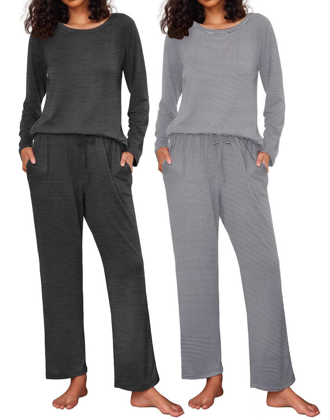 Ekouaer 2 Pack Womens Pajama Sets Long Sleeve Pjs Lounge Set Soft Comfy Sleepwear Winter Loungewear
