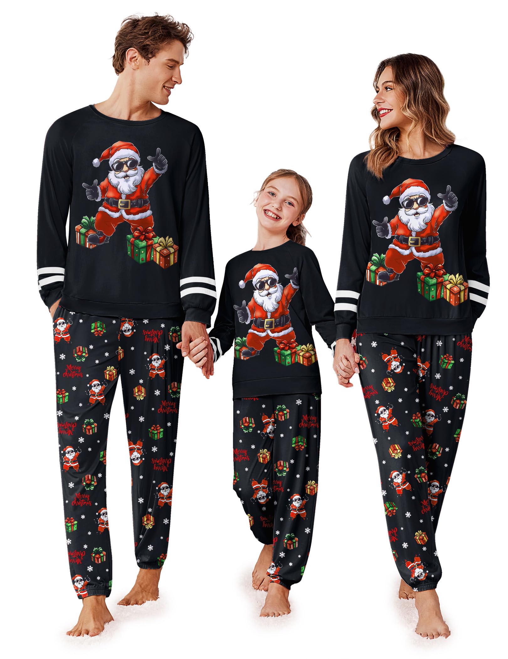 Ekouaer Family Christmas Pajamas Matching Sets Long Sleeve Couple Pjs Holiday Sleepwear Soft Loungewear with Pockets