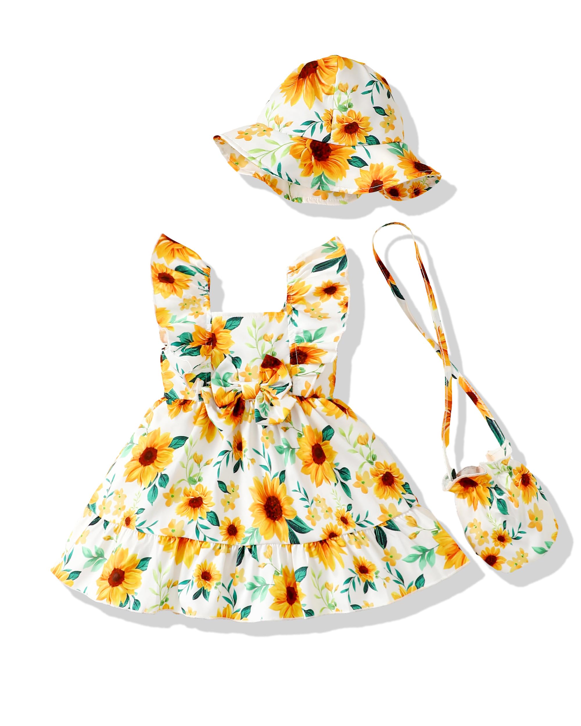 Renotemy Newborn Infant Baby Girl Dresses Summer Outfits Boho Casual Sundress Gifts Toddler Clothes for Girl with Hat and Bag WEBE CLOTHING