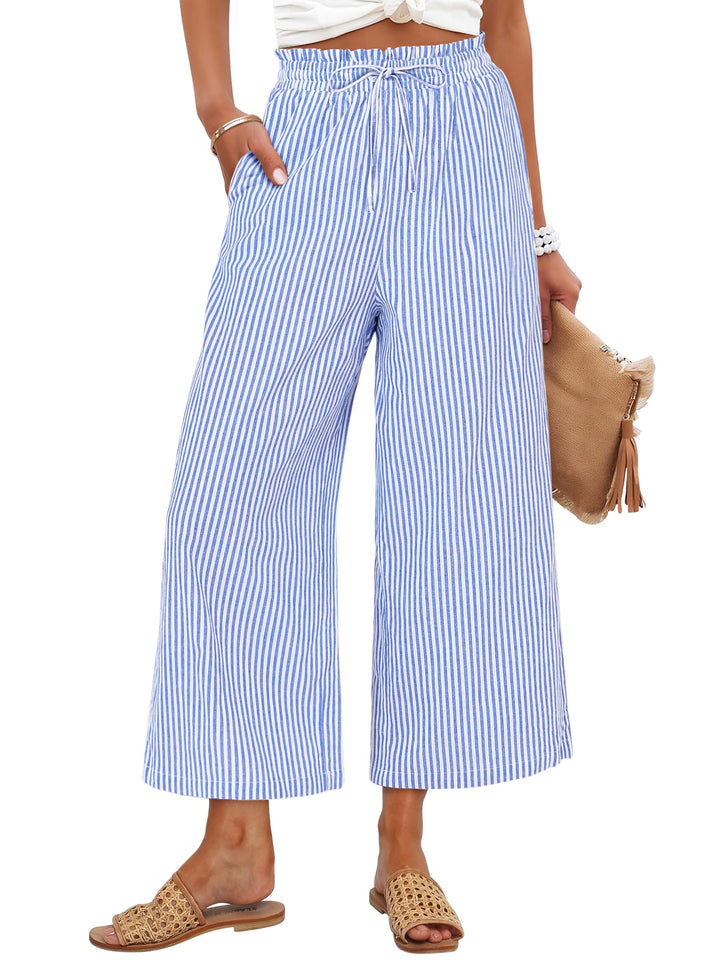 ANRABESS Womens Striped Gingham Palazzo Capri Pants Pajama Wide Leg Lounge Trousers Plaid Cute Crop PJ Bottoms with Pockets