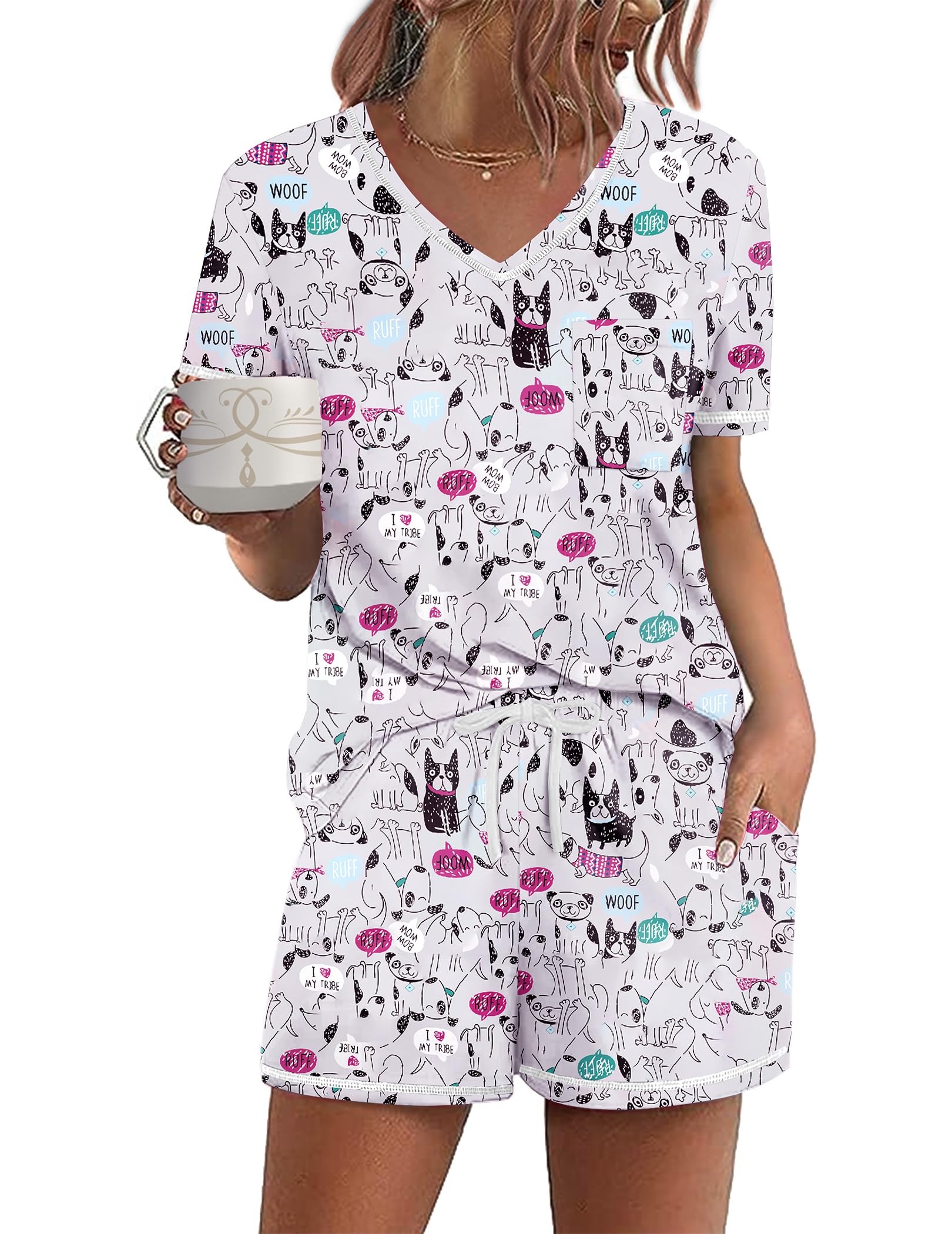 Ekouaer Women's Pajamas Sets Short Sleeve Pjs Two Piece Sleepwear Casual Lounge Sets With Pockets