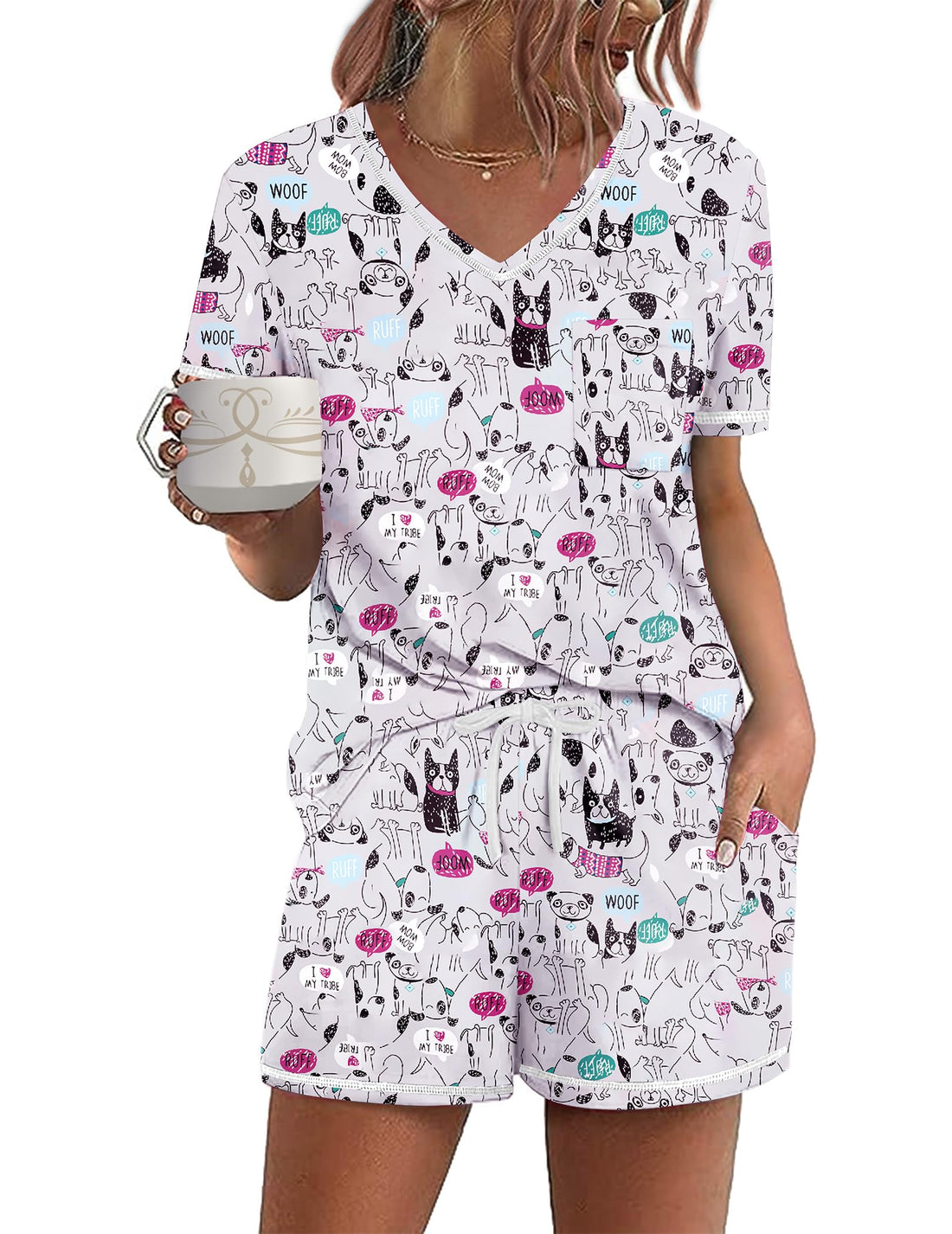 Ekouaer Women's Pajamas Sets Short Sleeve Pjs Two Piece Sleepwear Casual Lounge Sets With Pockets
