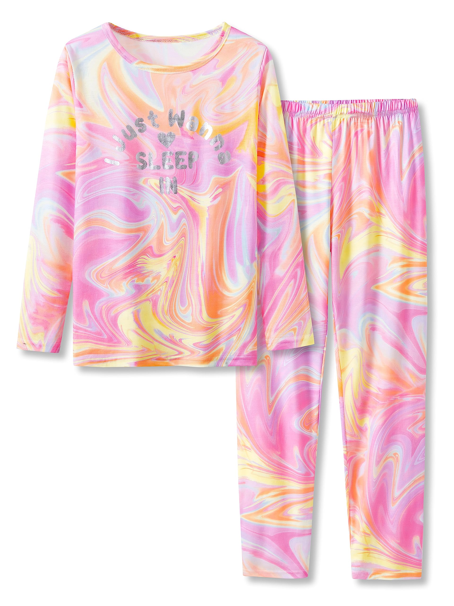 Tebbis Trendy Tie Dye Spiral Pajamas for Girls 2-Piece Soft Long Sleeve & Pants PJ Set Jammies Size 6-18