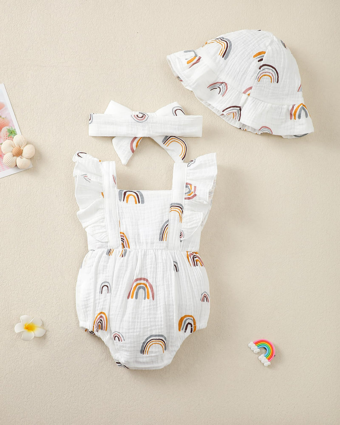 Renotemy Baby Girl Clothes Infant Summer Romper Cotton Linen Newborn Essentials Photography Preemie Outfits with Hat&Headband WEBE CLOTHING