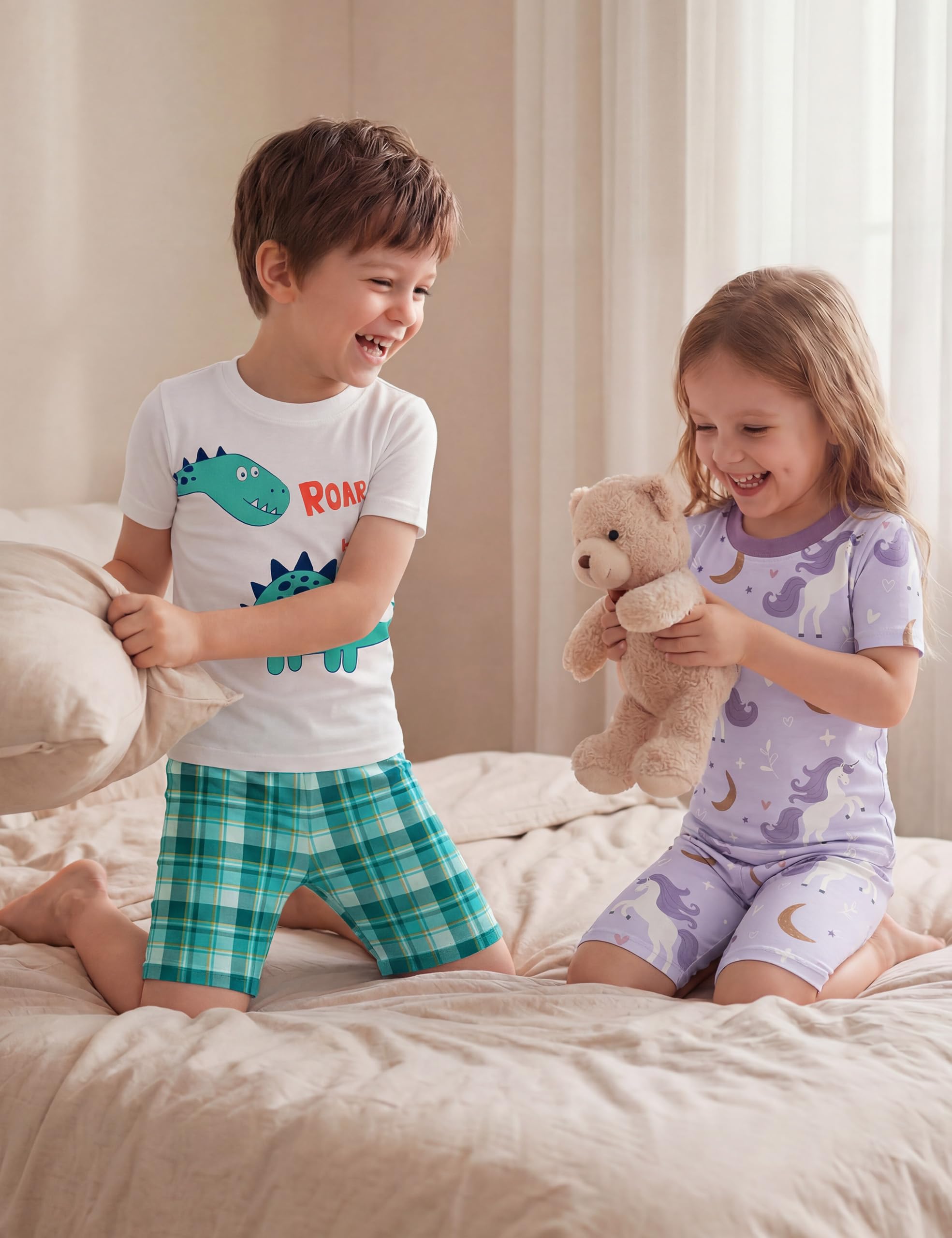 Yoofoss Toddler Pajamas Organic Cotton Baby Girl Boy Pajamas Summer Short Sleeve Kids Clothes Snug Fit Pjs Set 2 Piece