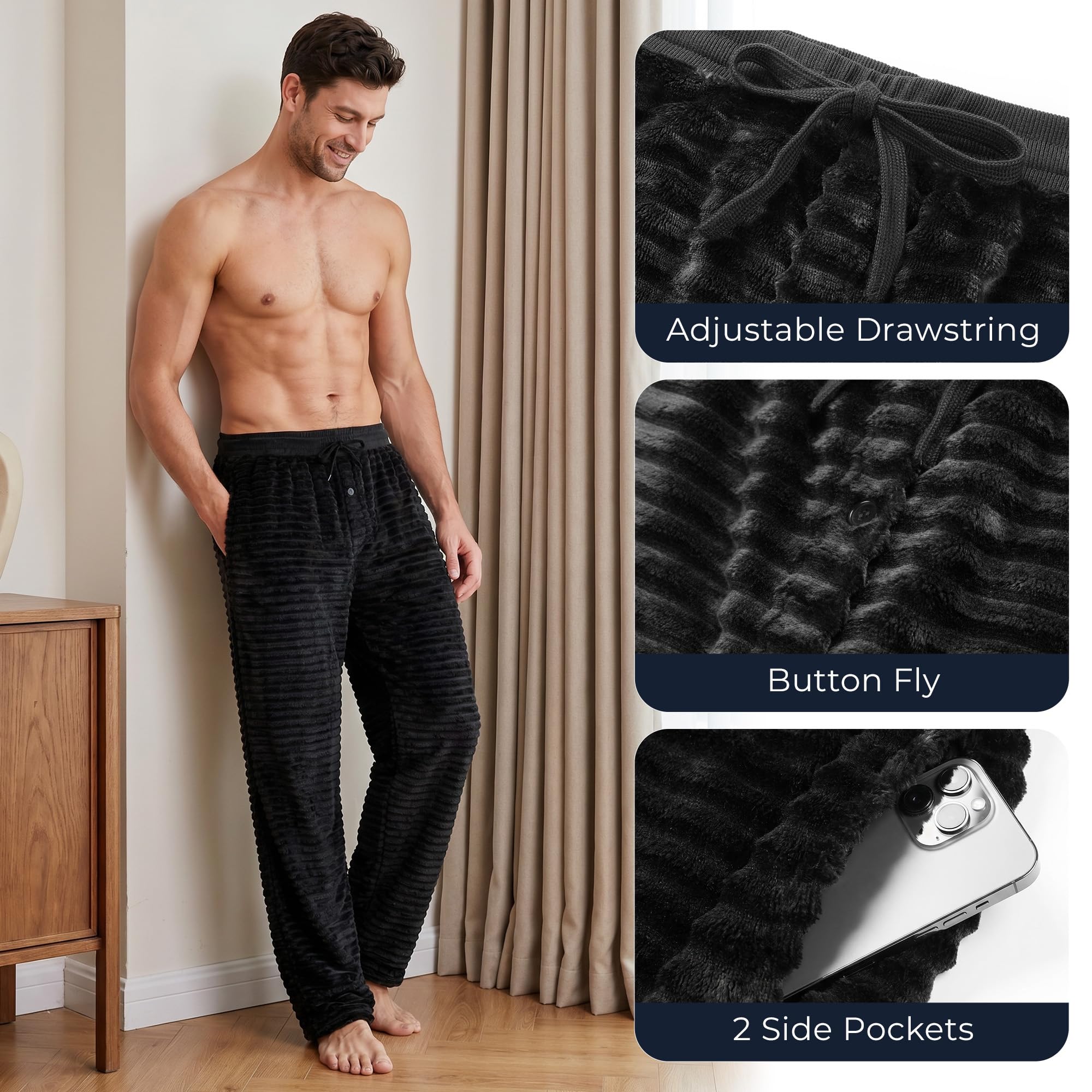 U2SKIIN Mens Fuzzy Plush Pajama Pants, Soft Fleece Fluffy Pj Bottoms Warm Cozy Sleep Lounge Pant for Men with Pockets