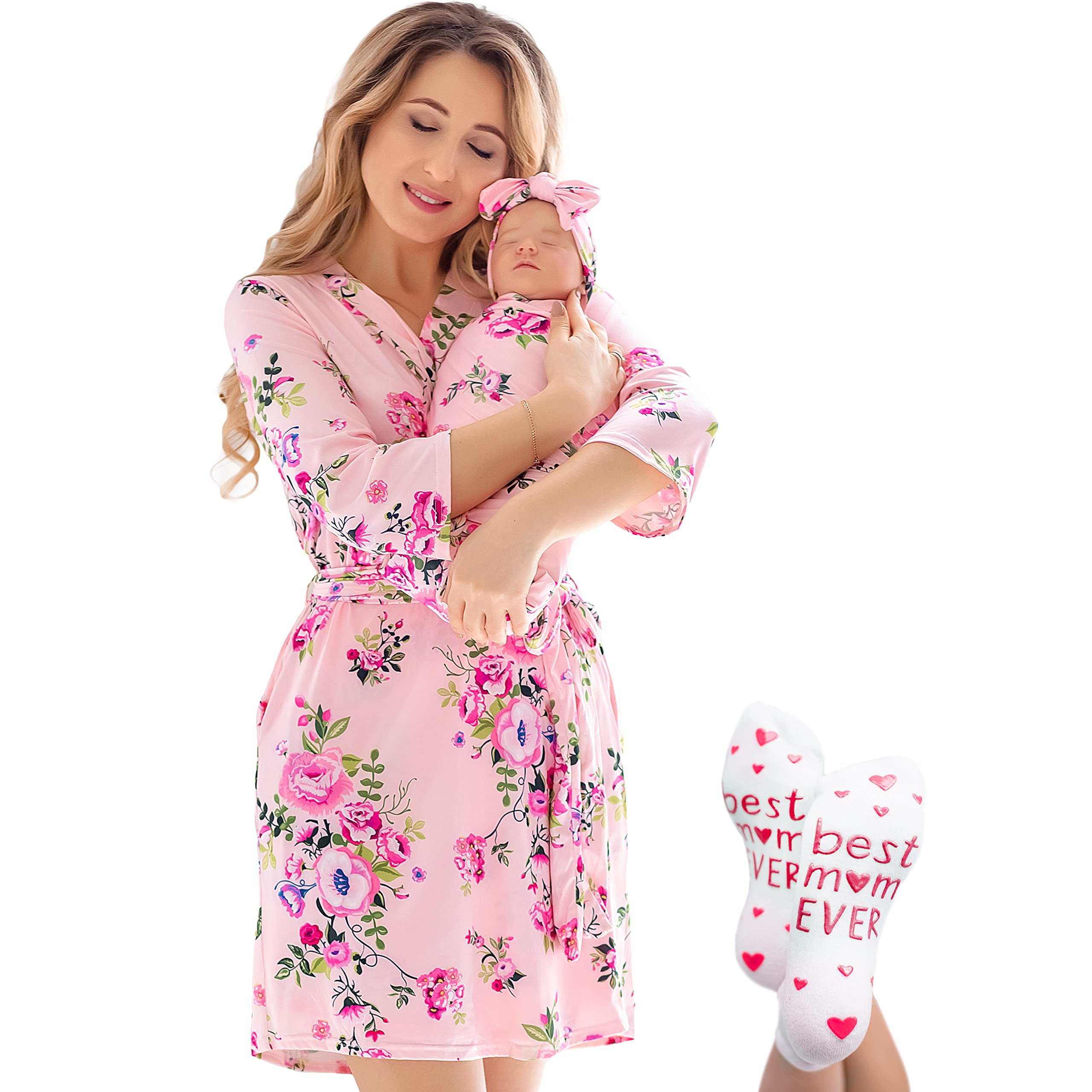 Mommy and Me Robe and Swaddle Set | Maternity Robe Matching Baby Girl, Boy