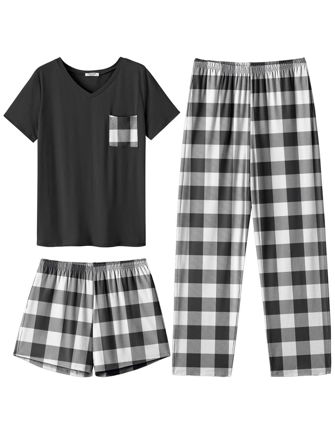 Ekouaer Women's 3 Piece Pajama Set Short Sleeve Sleepwear Pj Set Top and Shorts Pants Pjs with Pockets WEBE CLOTHING