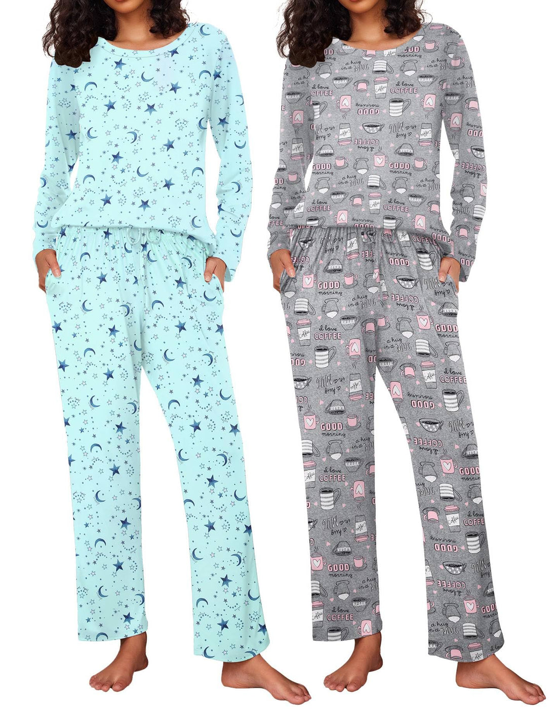 Ekouaer 2 Pack Womens Pajama Sets Long Sleeve Pjs Lounge Set Soft Comfy Sleepwear Winter Loungewear
