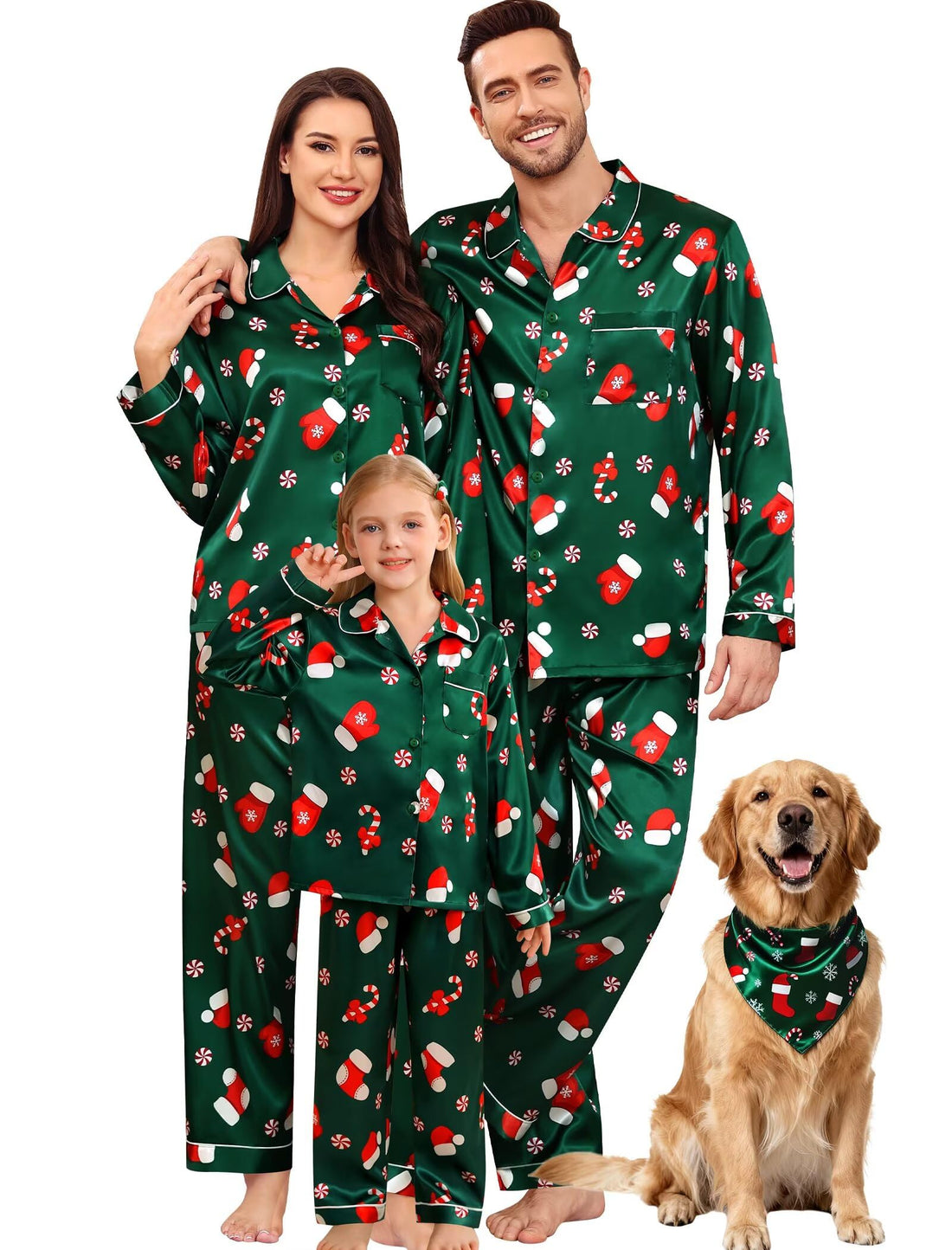 SWOMOG Family Matching Pajama Set 2Pcs Silk Satin Sleepwear Long Sleeve Button Down Loungewear