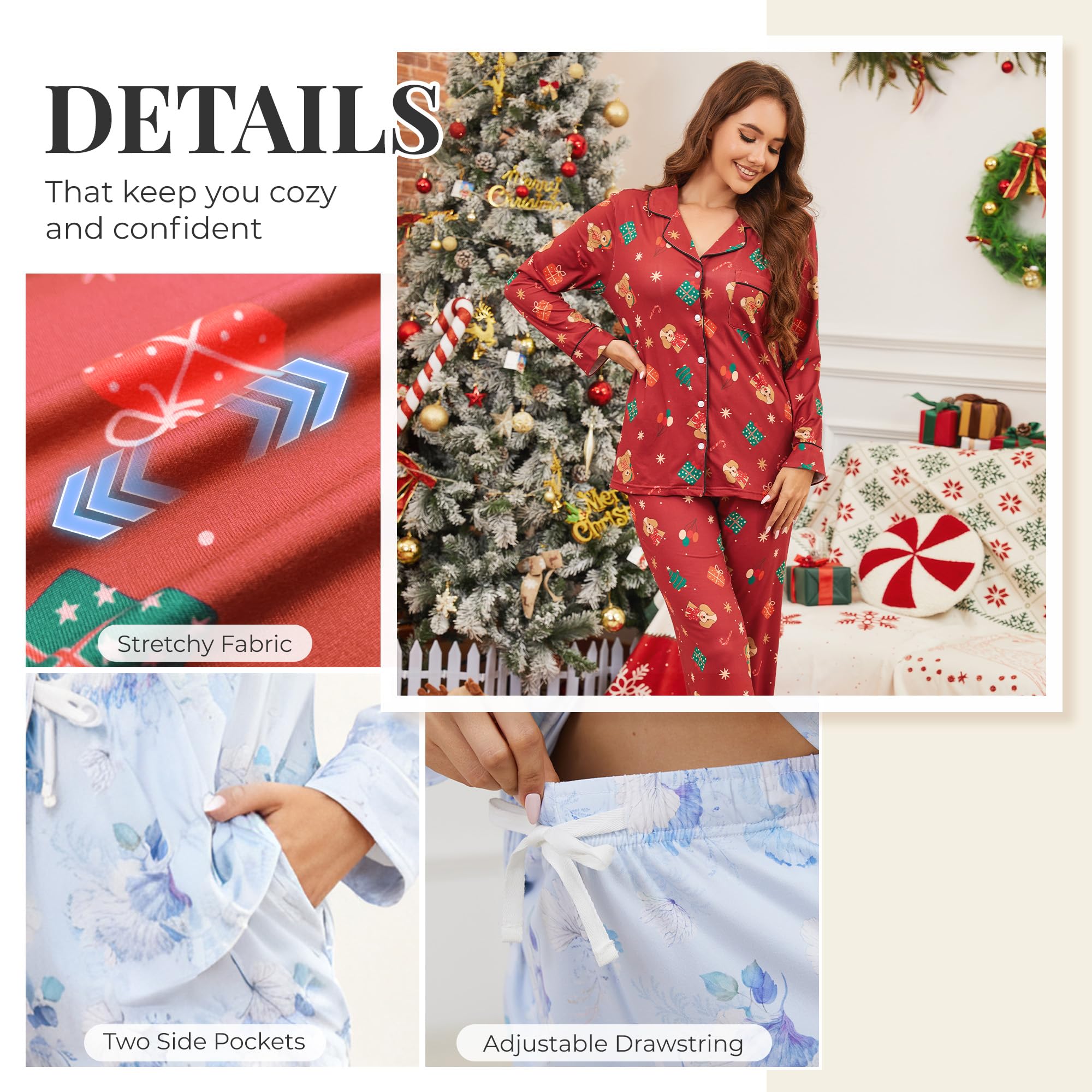 LYCY Womens Pajama Sets Floral Print, Long Sleeve Button Down Pajamas Set for Women Soft Sleepwear Pjs 2 piece Loungewear