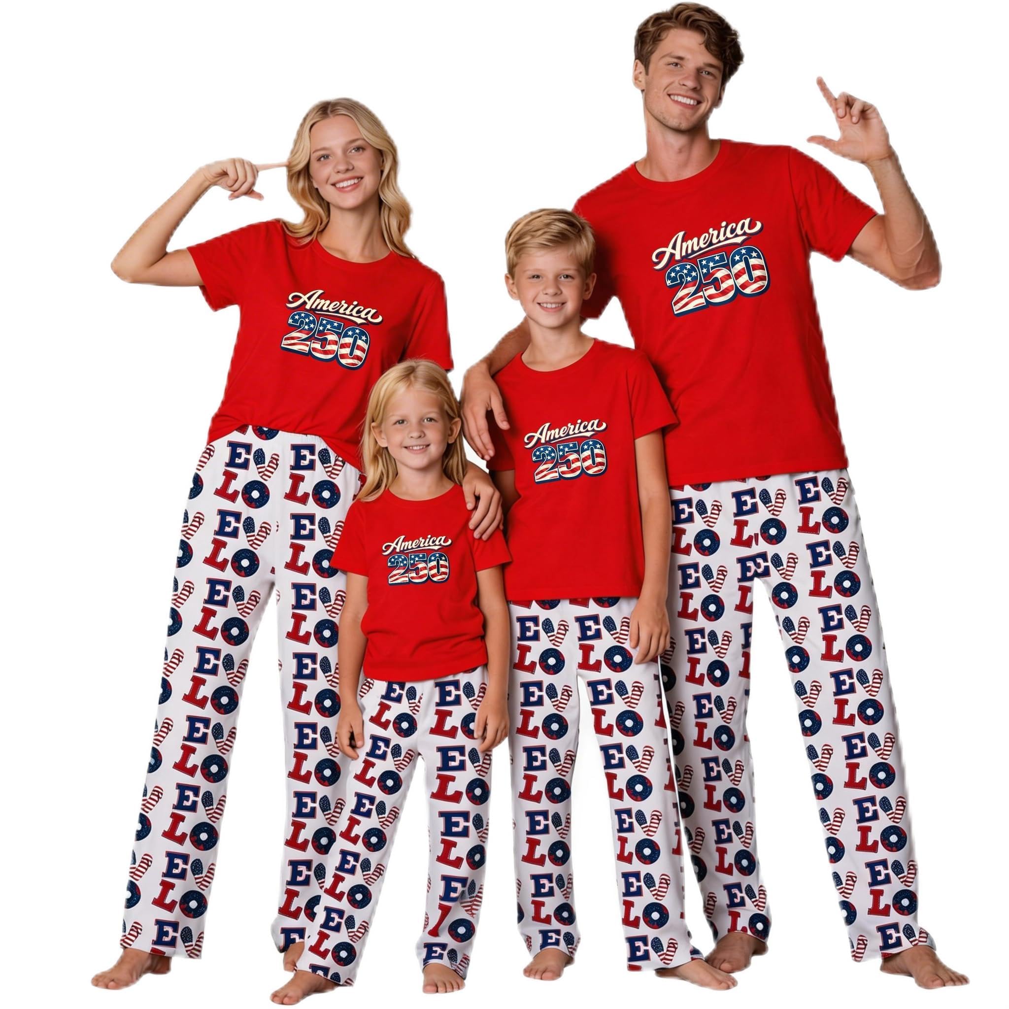 MI X TEE 250th Anniversary American Flag Matching Family Pajamas, 4th of July Shirts Pjs Set, Patriotic Sleepwear for Couples