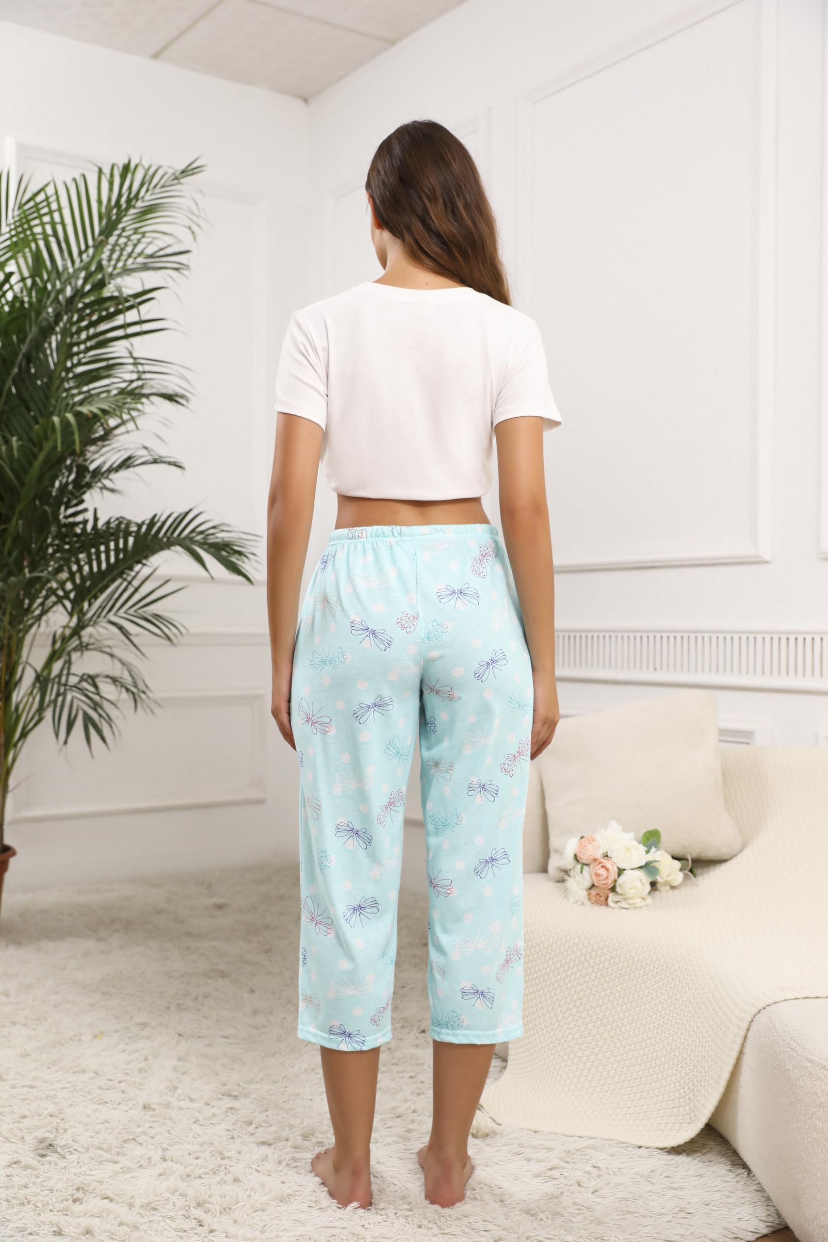 PNAEONG 3 Pack Women Pajama Pants Capri Length Drawstring Pj Bottoms Sleep Lounge Pants with Pockets S-3XL