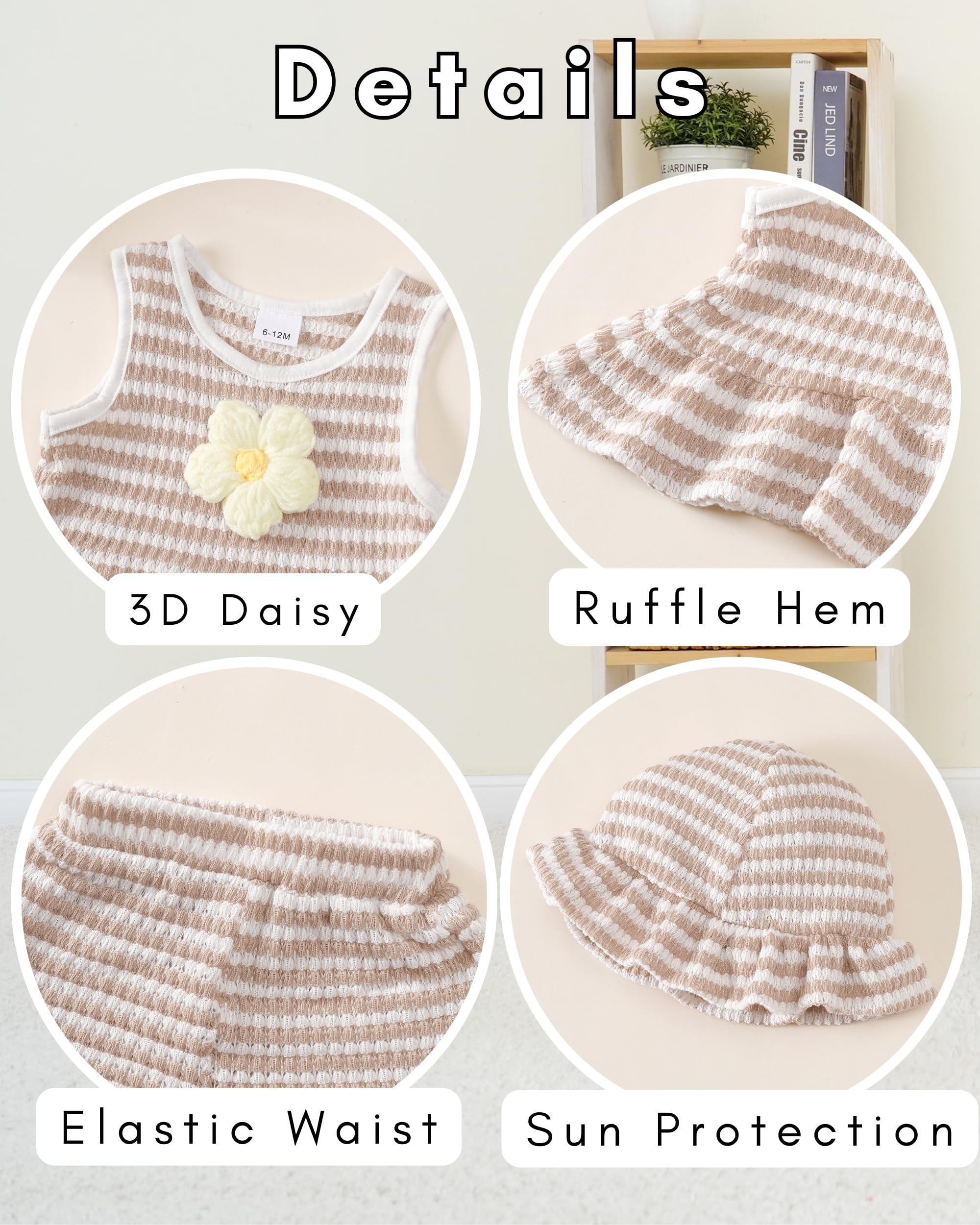 SODLON Baby Girl Clothes Infant Toddler Summer Outfits Clothing Sleeveless Ruffle Tank Top Shorts Sets with Hat for Girls WEBE CLOTHING