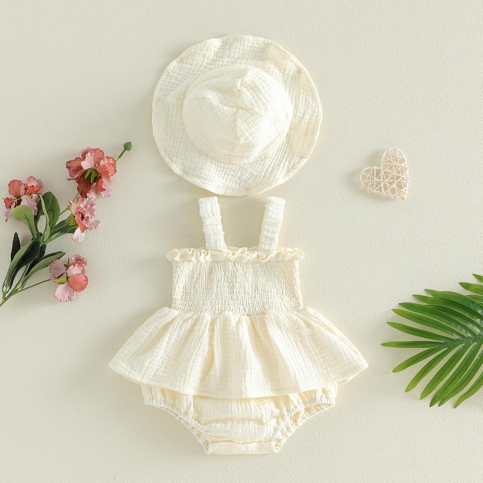 Mubineo Baby Girl Clothes Summer Dress Cotton Linen Romper Sleeveless Smocked Rompers Sun Dress Hat Skirt Boho Outfits WEBE CLOTHING