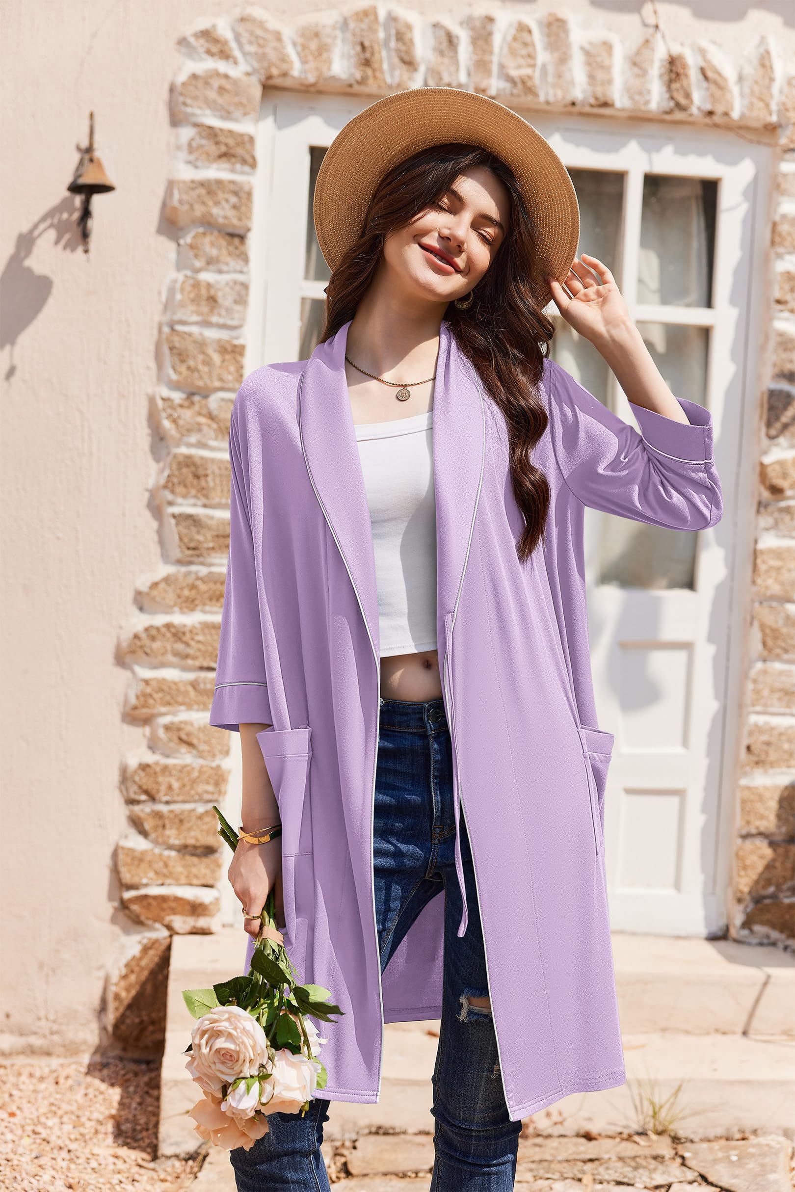 Ekouaer Women Robes Bathrobe Short Kimono Robe Soft Bathrobes with Pockets WEBE CLOTHING