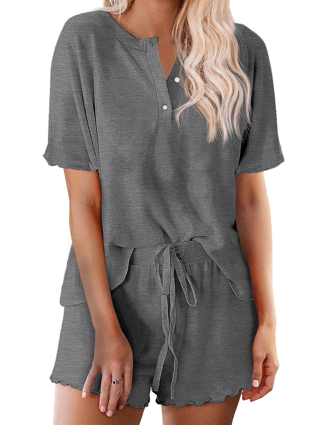 Ekouaer Pajamas Set for Women Short Sleeve Lounge Set 2 Piece Loungewear PJs Soft Cute Lightweight Sleepwear WEBE CLOTHING