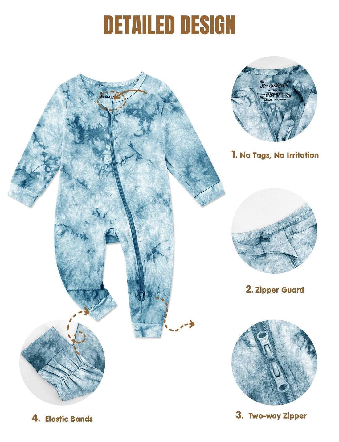 Baby Girls Boys Footless Romper 2 Way Zipper Soft Rayon Outfits, Outdoor Tie-dye Long Sleeve Clothes Jumpsuit WEBE CLOTHING