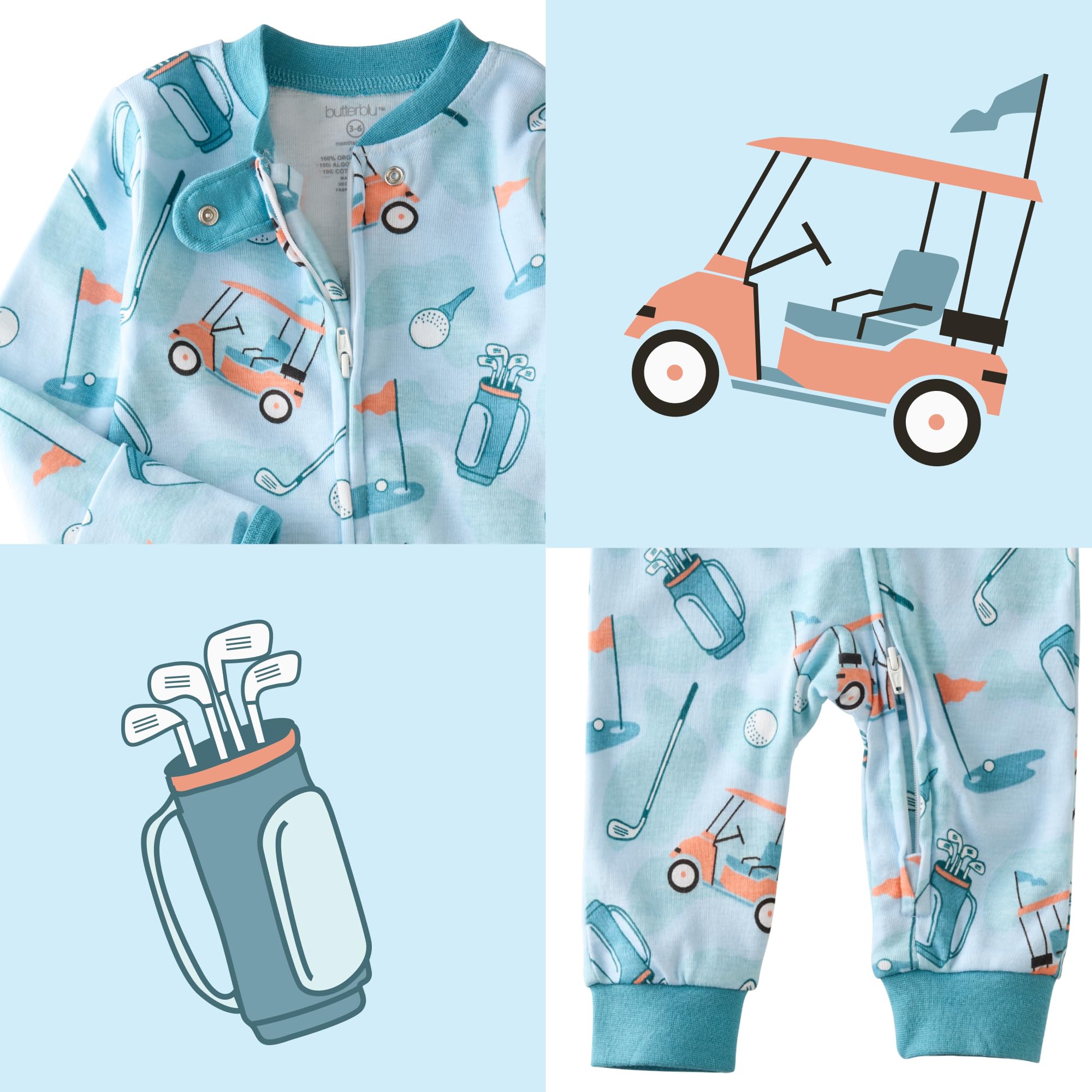 Butterblu Shadow Sleep & Play Baby Pajamas 100% Organic Cotton Two Way Zipper Sleeper Pajamas for Baby Boys & Girls