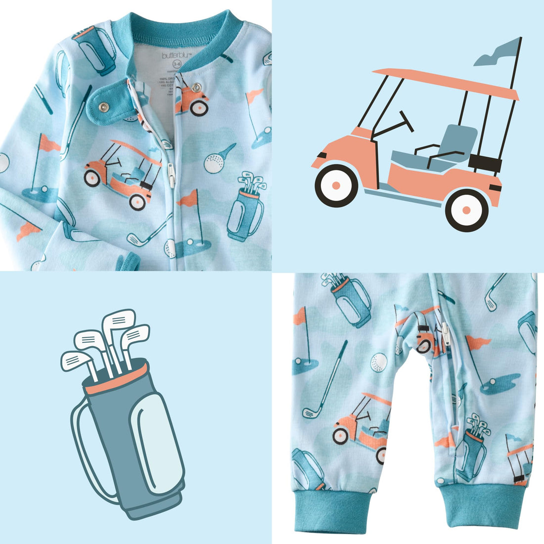 Butterblu Shadow Sleep & Play Baby Pajamas 100% Organic Cotton Two Way Zipper Sleeper Pajamas for Baby Boys & Girls