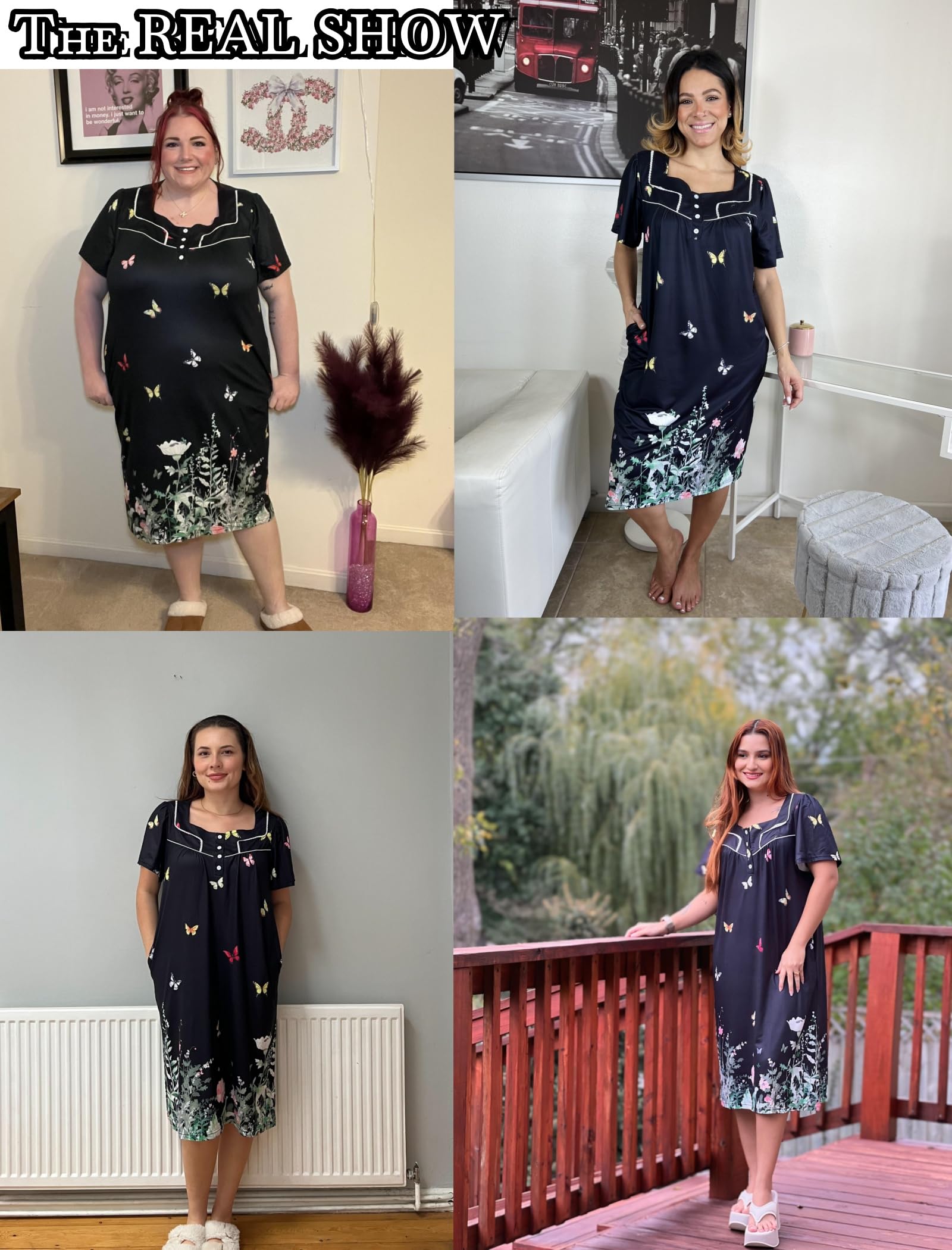 Ekouaer Women's House Dress with Pockets Moomoo Dresses Short Sleeve Mumu Nightgown Lounge Dress Button Down Sleepwear WEBE CLOTHING