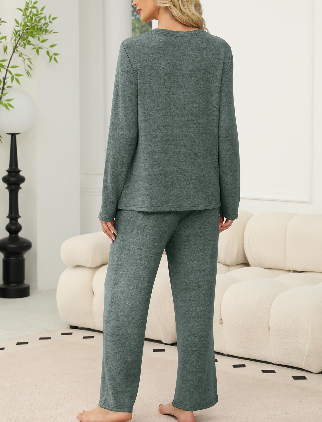 SAMPEEL Pajamas for Women Set Comfy Lounge Sets Two Piece Long Sleeve Cute Pjs Soft Sleepwear Winter Clothing