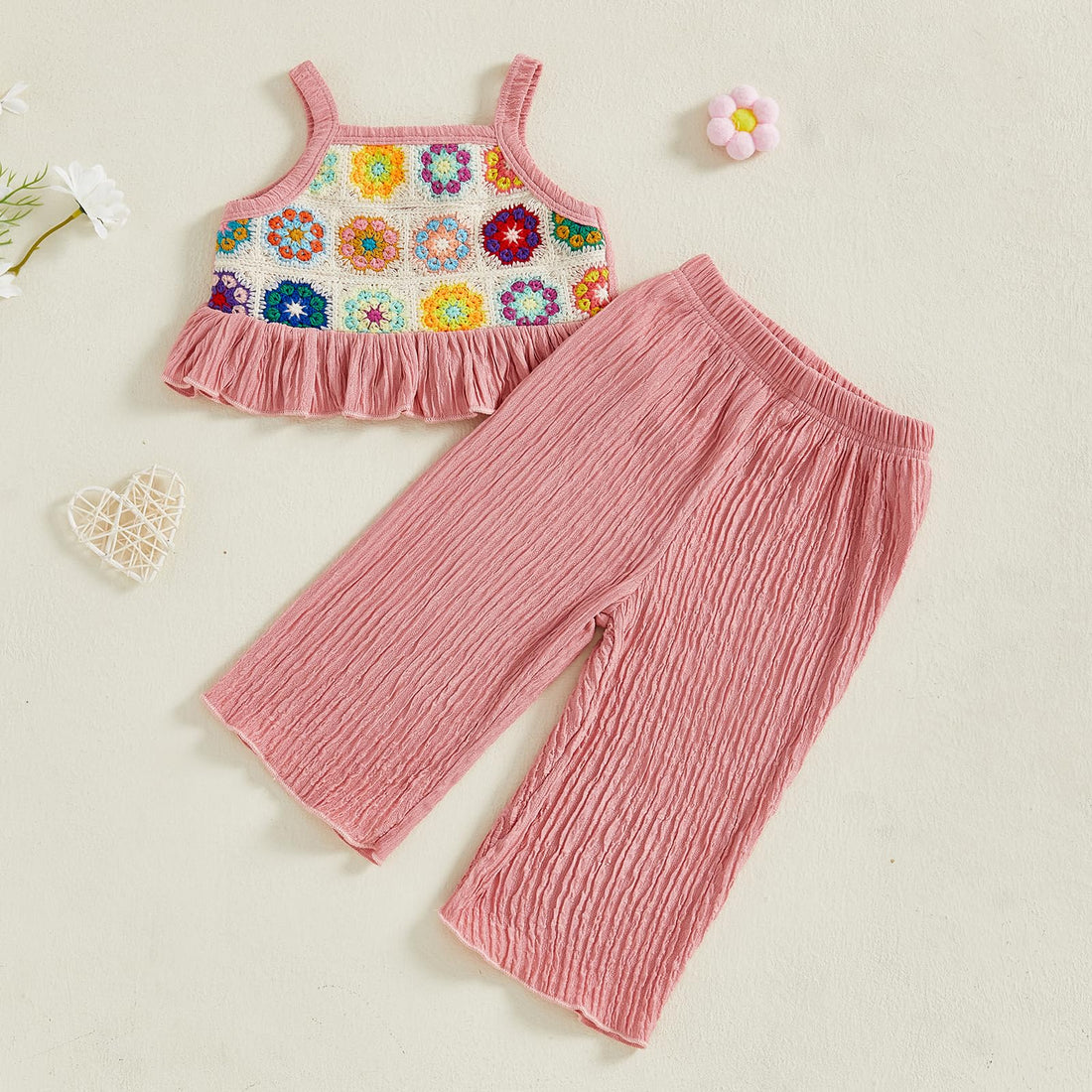 Baby Girl Outfits Crocheted Ruffled Camisole And Elastic Pants Set 6 12 18 24 Months 2 3 4 T WEBE CLOTHING