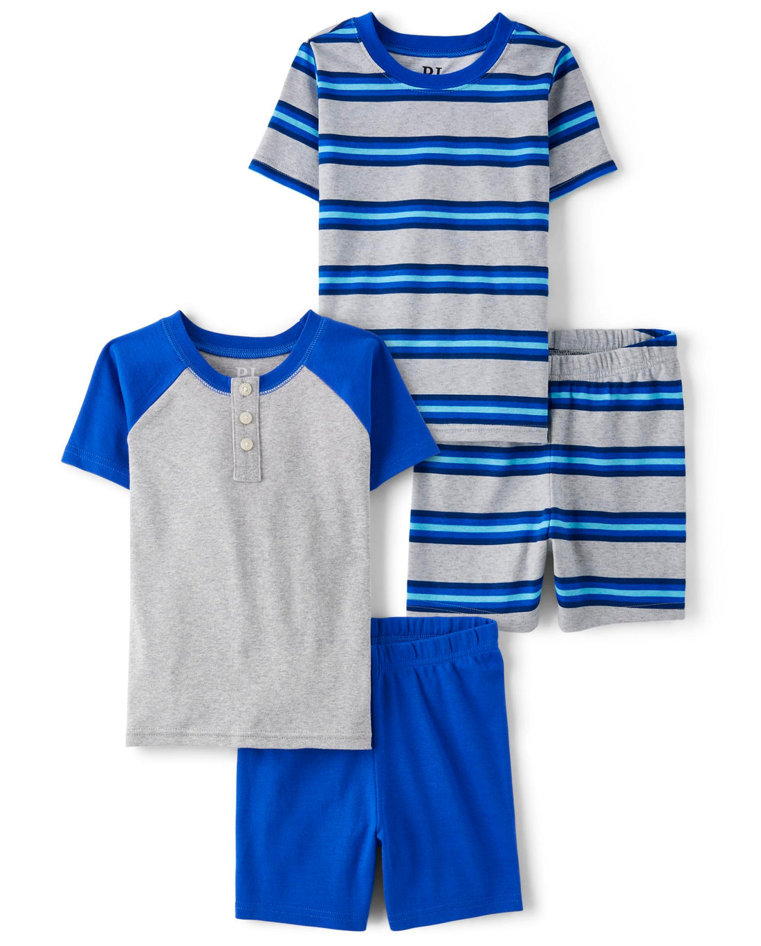 The Children's Place Boys' Short Sleeve Top and Shorts Snug Fit 100% Cotton 4 Piece Pajama Set