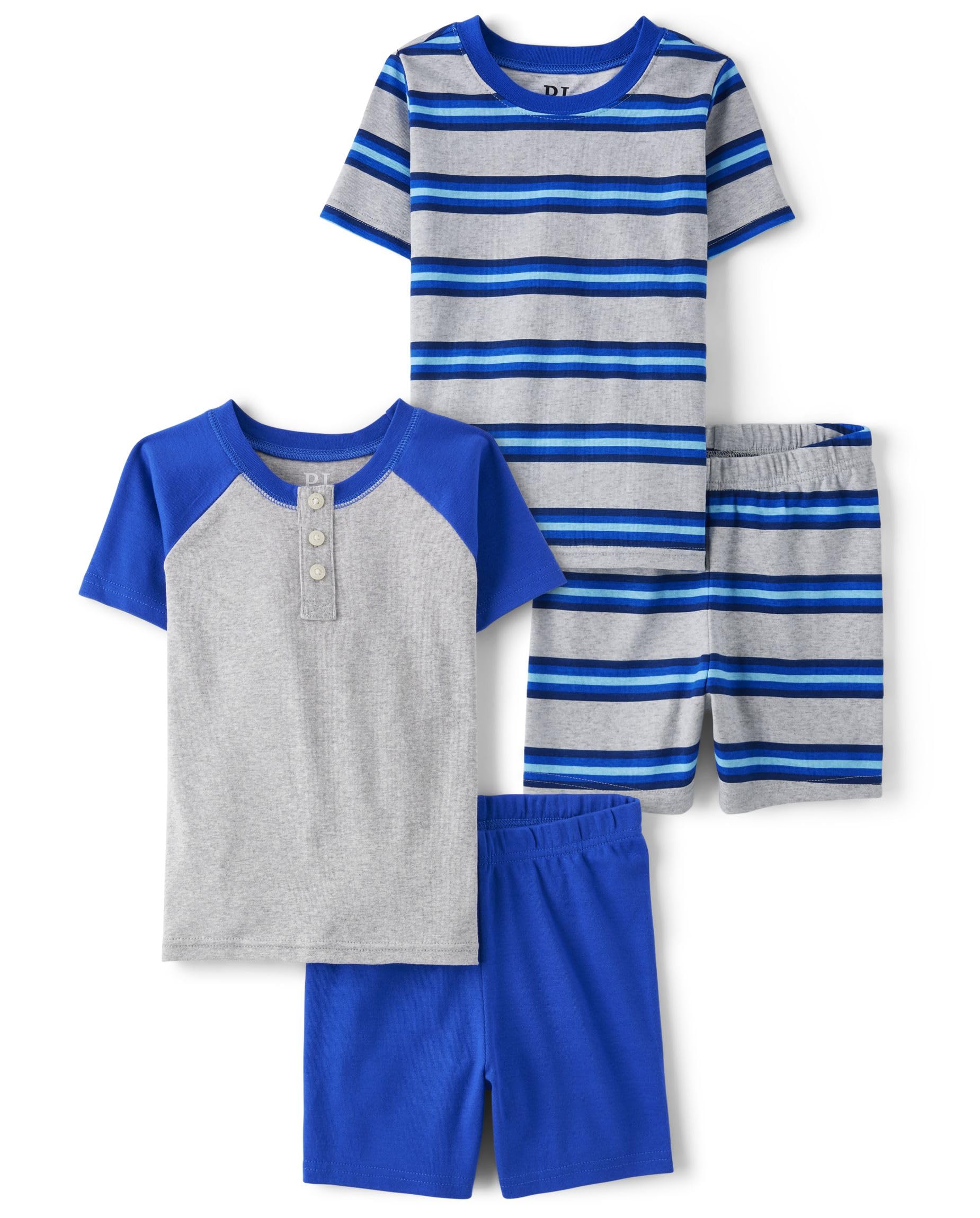 The Children's Place Boys' Short Sleeve Top and Shorts Snug Fit 100% Cotton 4 Piece Pajama Set