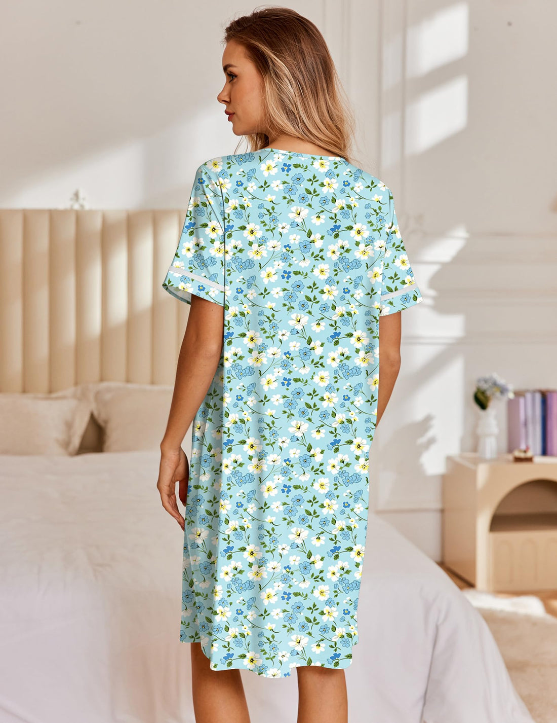 Ekouaer Nightgowns for Women House Dress with Pockets Snap Front House Coat | Duster Mumu Dress, Short Sleeve Moo Moos, Plus Size Sleepwear, Casual Lounge Dress, Labor Delivery Gown, Daily Wear, Home