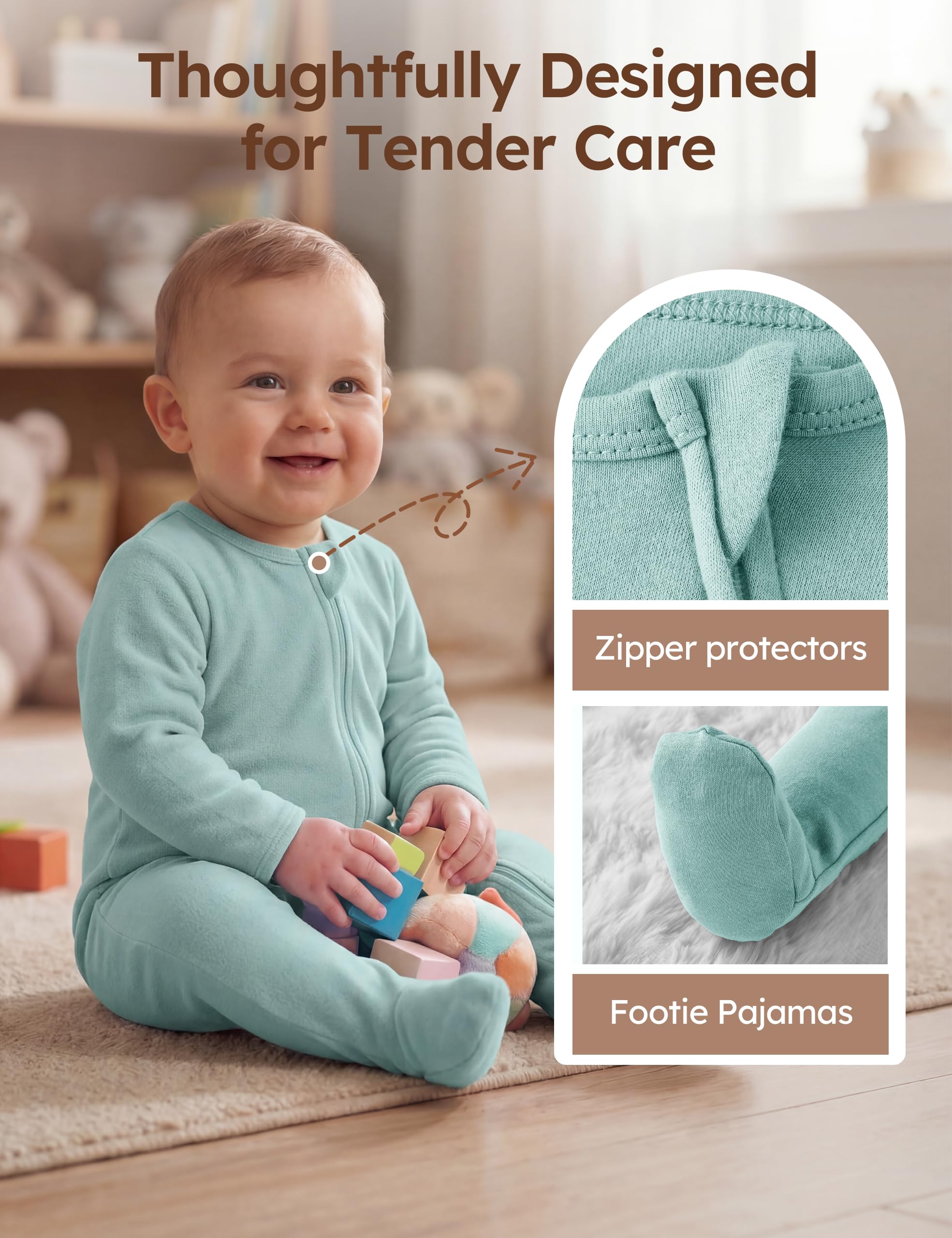 Unnivoll Baby Pajamas 100% Cotton Baby Sleepers for Newborn 0-3 3-6 6-9 Months 3Pcs Footie Pajamas Baby Boys Girls Clothes