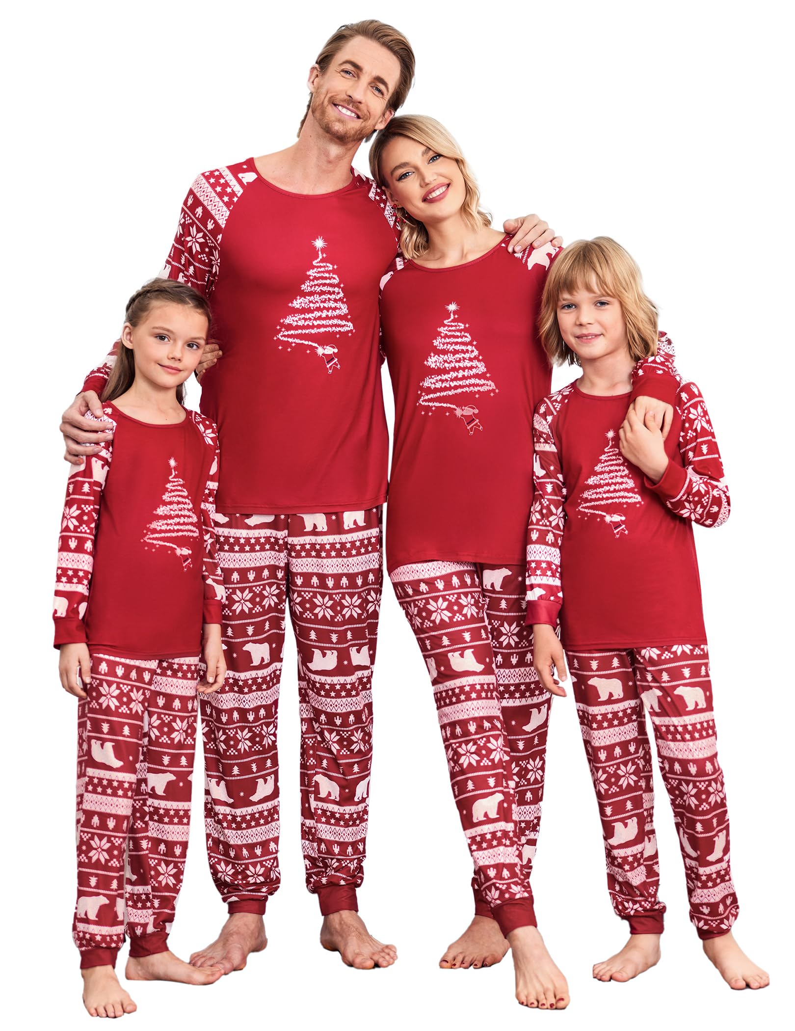 Ekouaer Christmas Pajamas for Family Long Sleeve Pjs Matching Sets with Plaid Pants Soft Sleepwear Loungewear