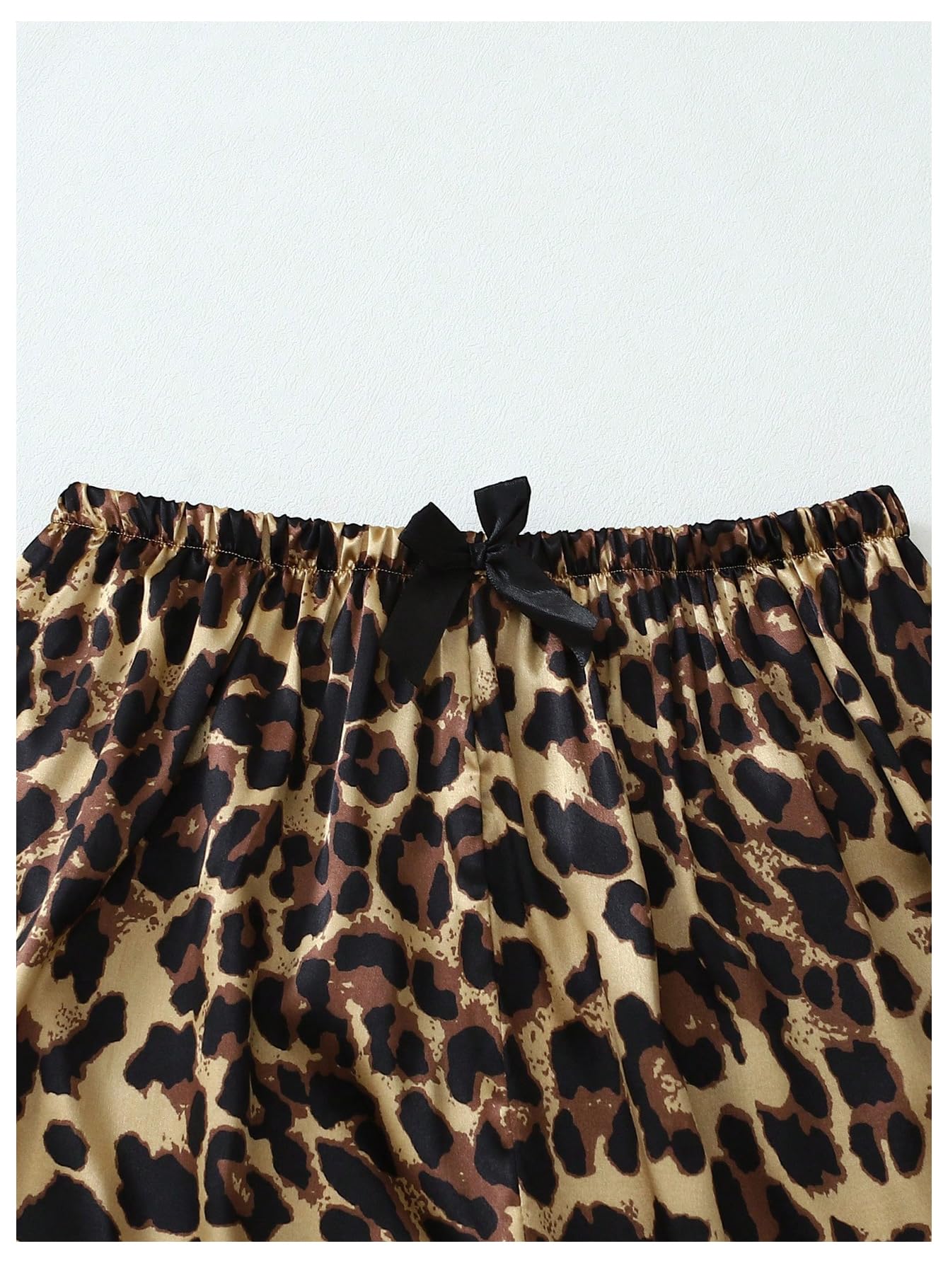 WDIRARA Women's 2 Piece Leopard Print Satin Pajama Set Lounge Sleepwear Set | Animal Print,Leopard Print Satin,Long Sleeve,Button Down,Cheetah Silk Loungewear Pj WEBE CLOTHING