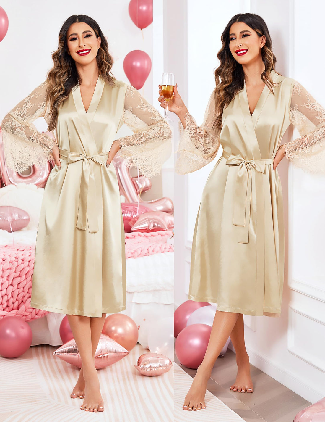 Eouaer Women's Satin Kimono Robe for Bridesmaid and Bride Wedding Party Getting Ready Short Robe WEBE CLOTHING