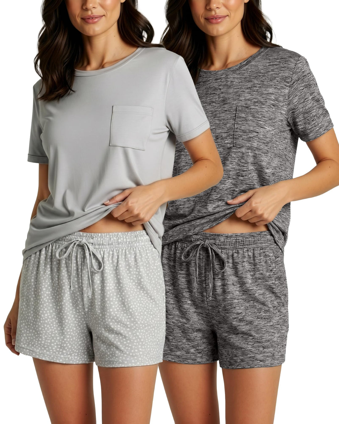 Real Essentials 2 Pack: Women’s Short Sleeve Pajama Short Set - Comfy Lightweight Soft Lounge Sleepwear (Plus WEBE CLOTHING