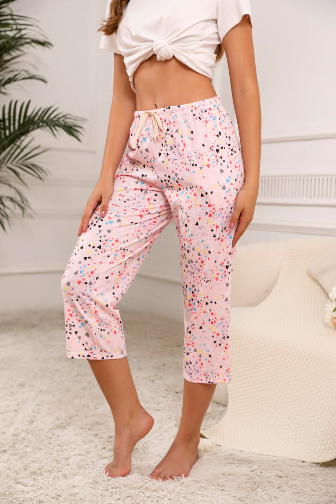 PNAEONG 3 Pack Women Pajama Pants Capri Length Drawstring Pj Bottoms Sleep Lounge Pants with Pockets S-3XL