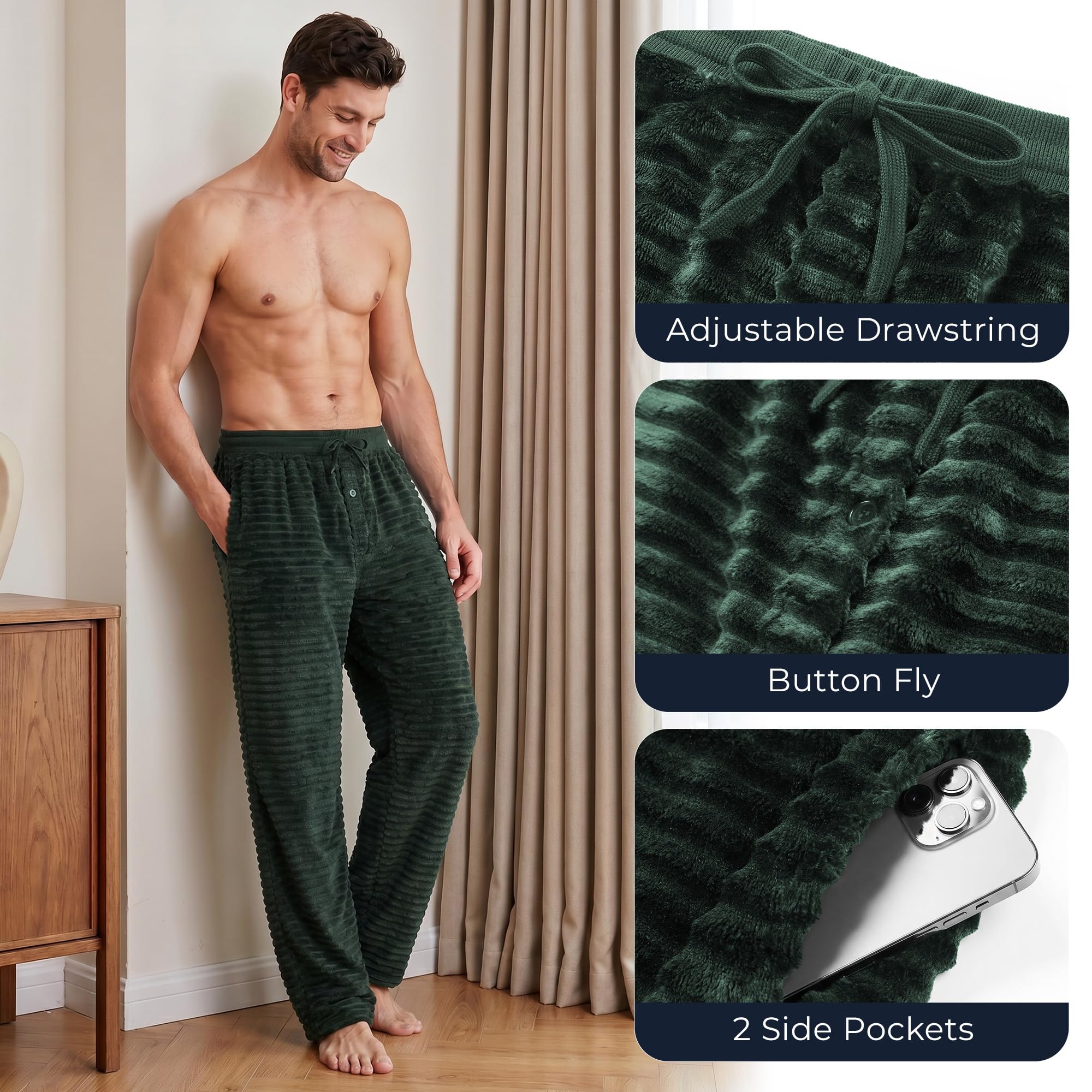 U2SKIIN Mens Fuzzy Plush Pajama Pants, Soft Fleece Fluffy Pj Bottoms Warm Cozy Sleep Lounge Pant for Men with Pockets