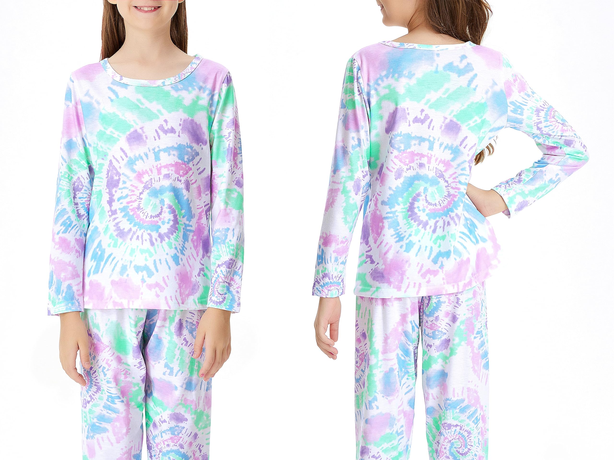 Tebbis Trendy Tie Dye Spiral Pajamas for Girls 2-Piece Soft Long Sleeve & Pants PJ Set Jammies Size 6-18