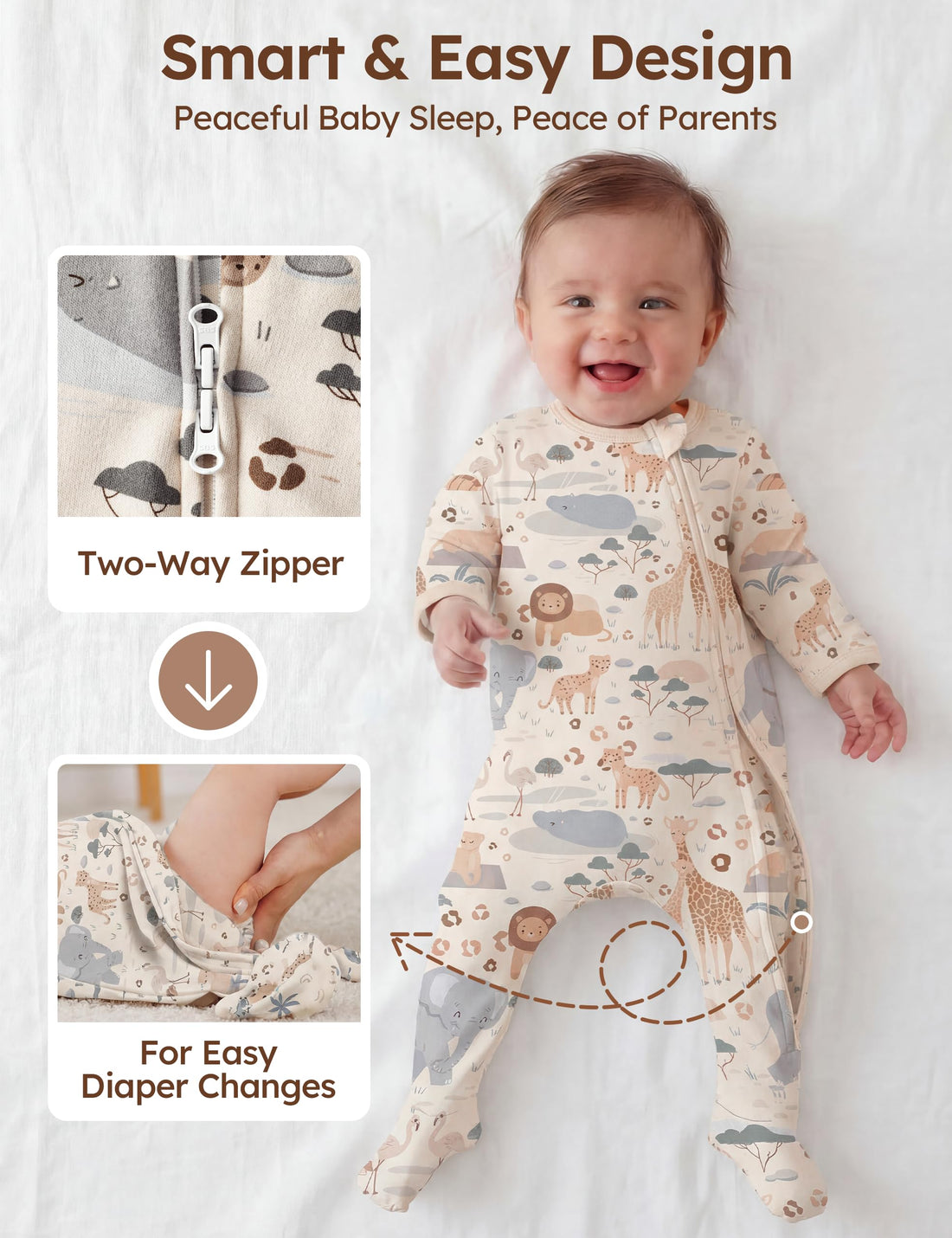 Unnivoll Baby Pajamas 100% Cotton Baby Sleepers for Newborn 0-3 3-6 6-9 Months 3Pcs Footie Pajamas Baby Boys Girls Clothes